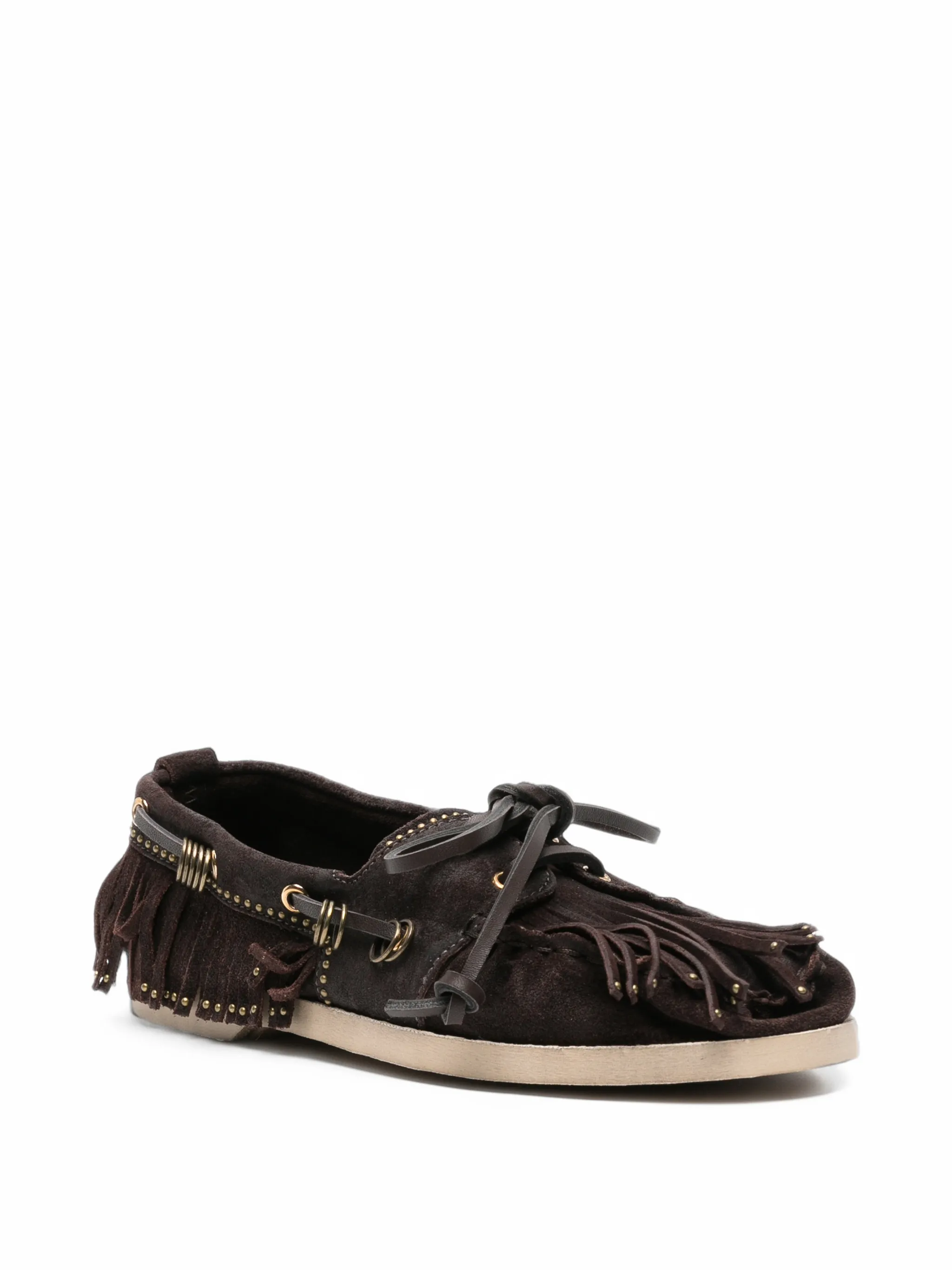 fringed studded boat shoes