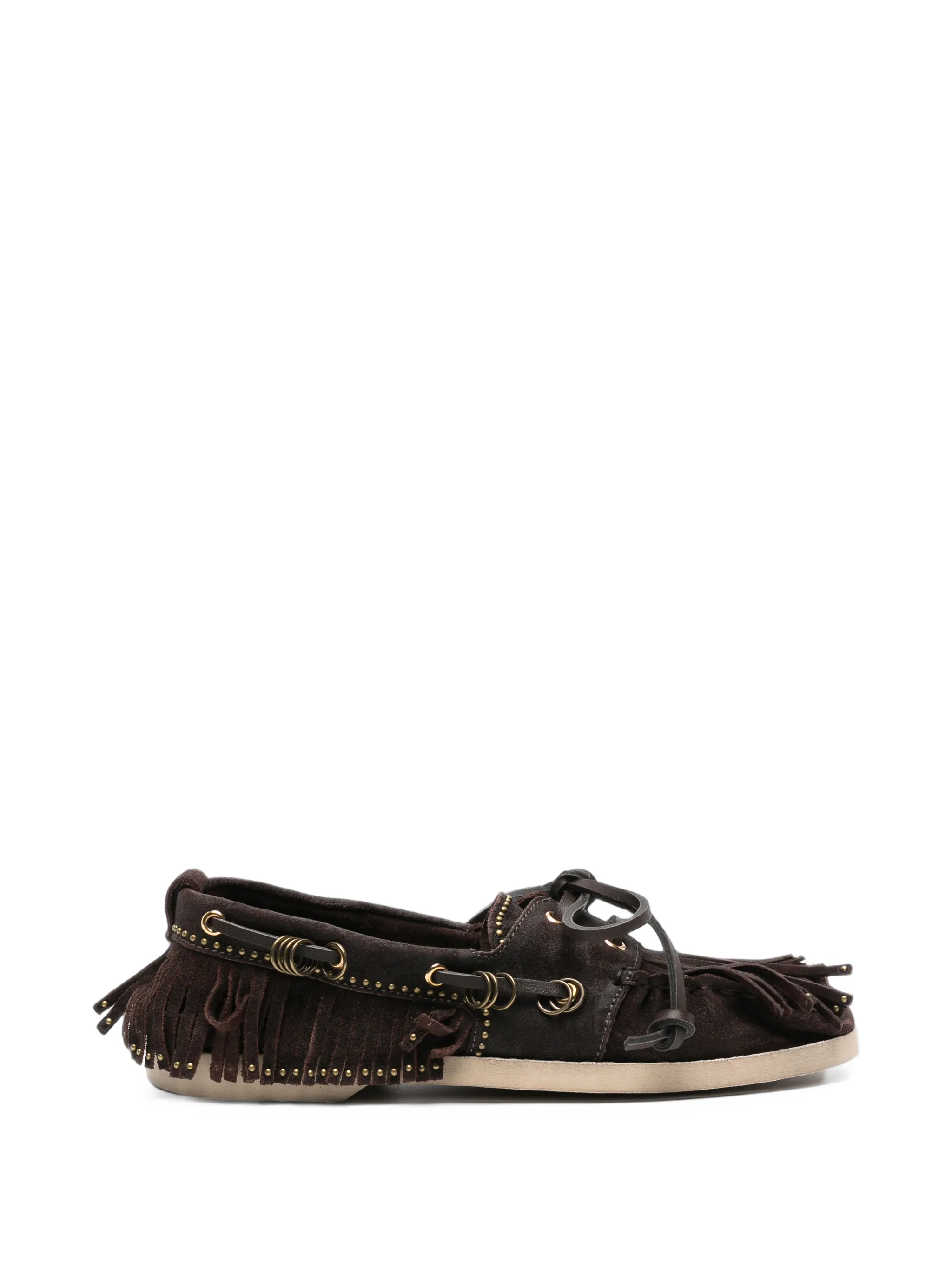 fringed studded boat shoes