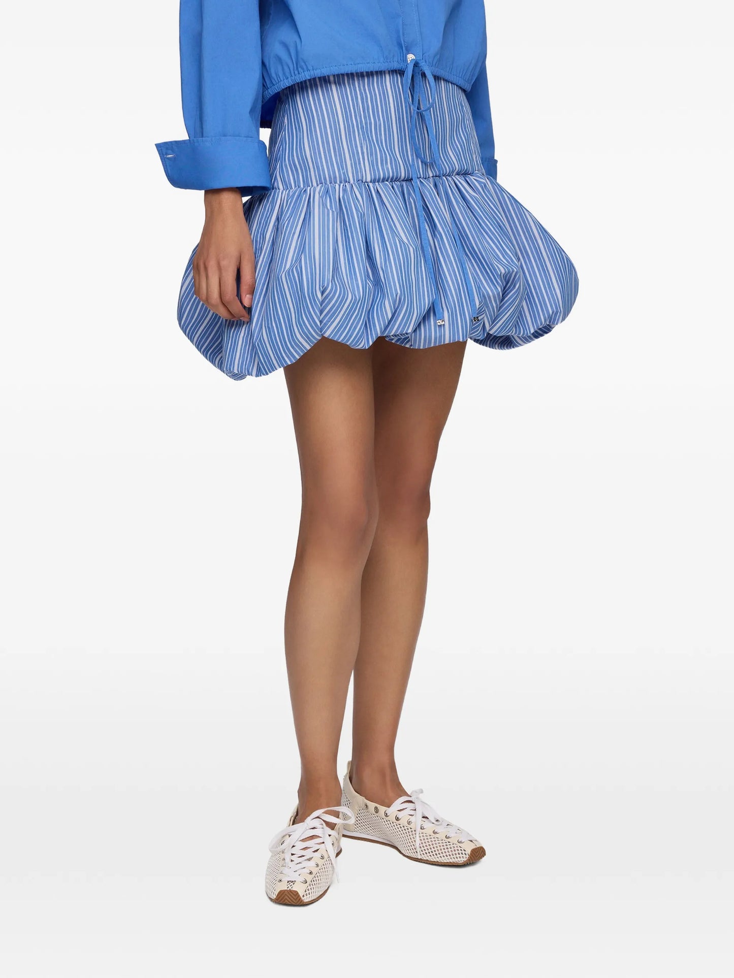 stripe-pattern ruffled skirt
