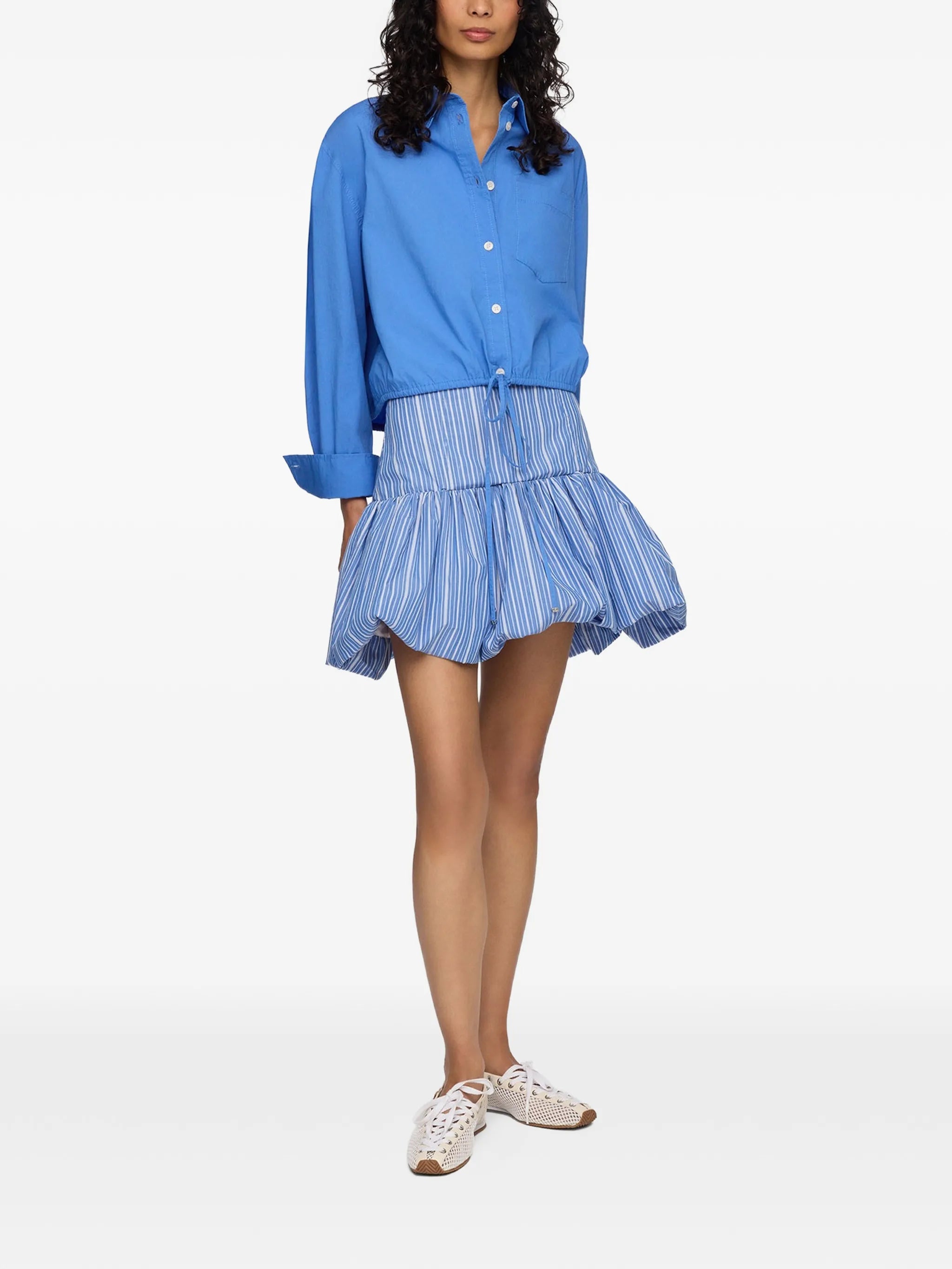 stripe-pattern ruffled skirt