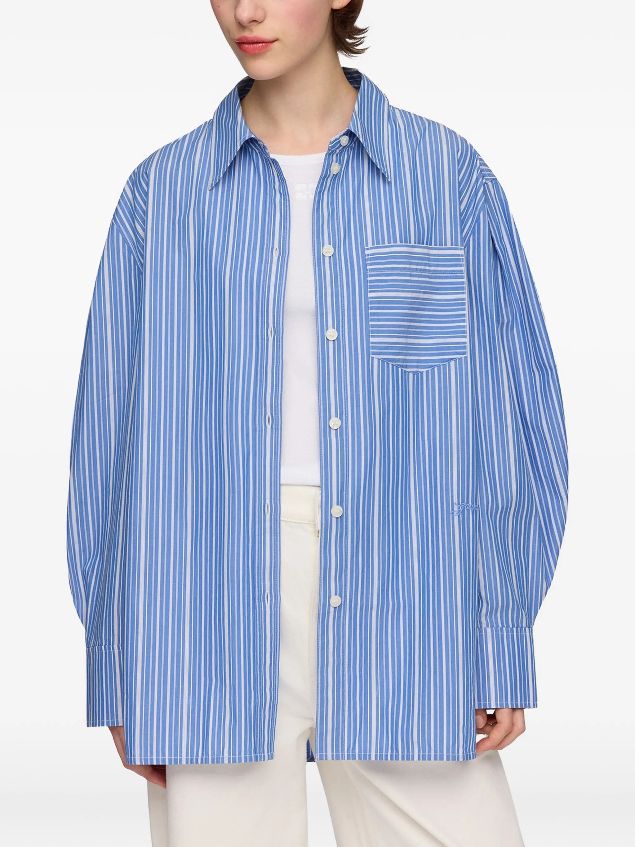striped balloon-sleeve shirt