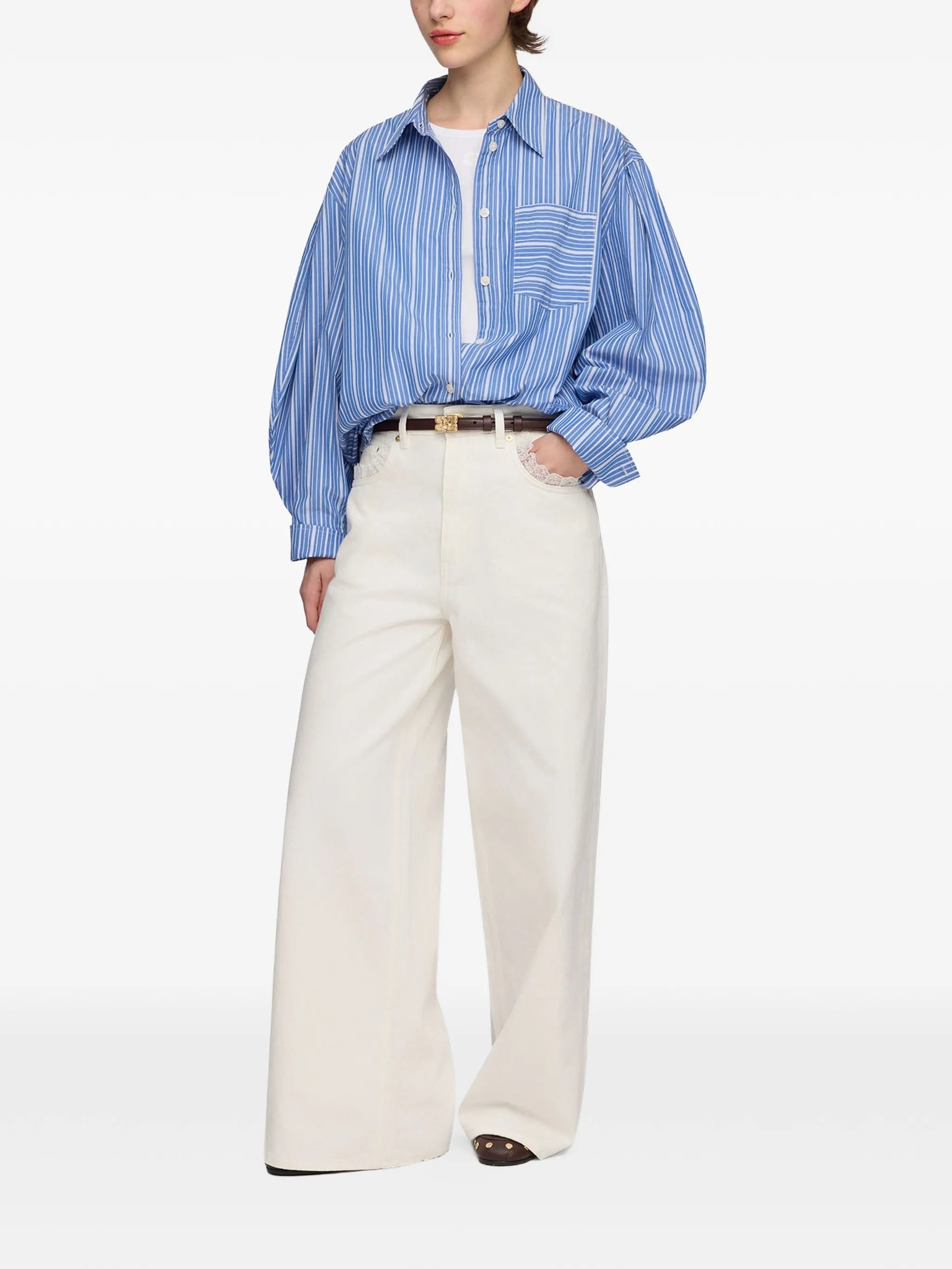 striped balloon-sleeve shirt