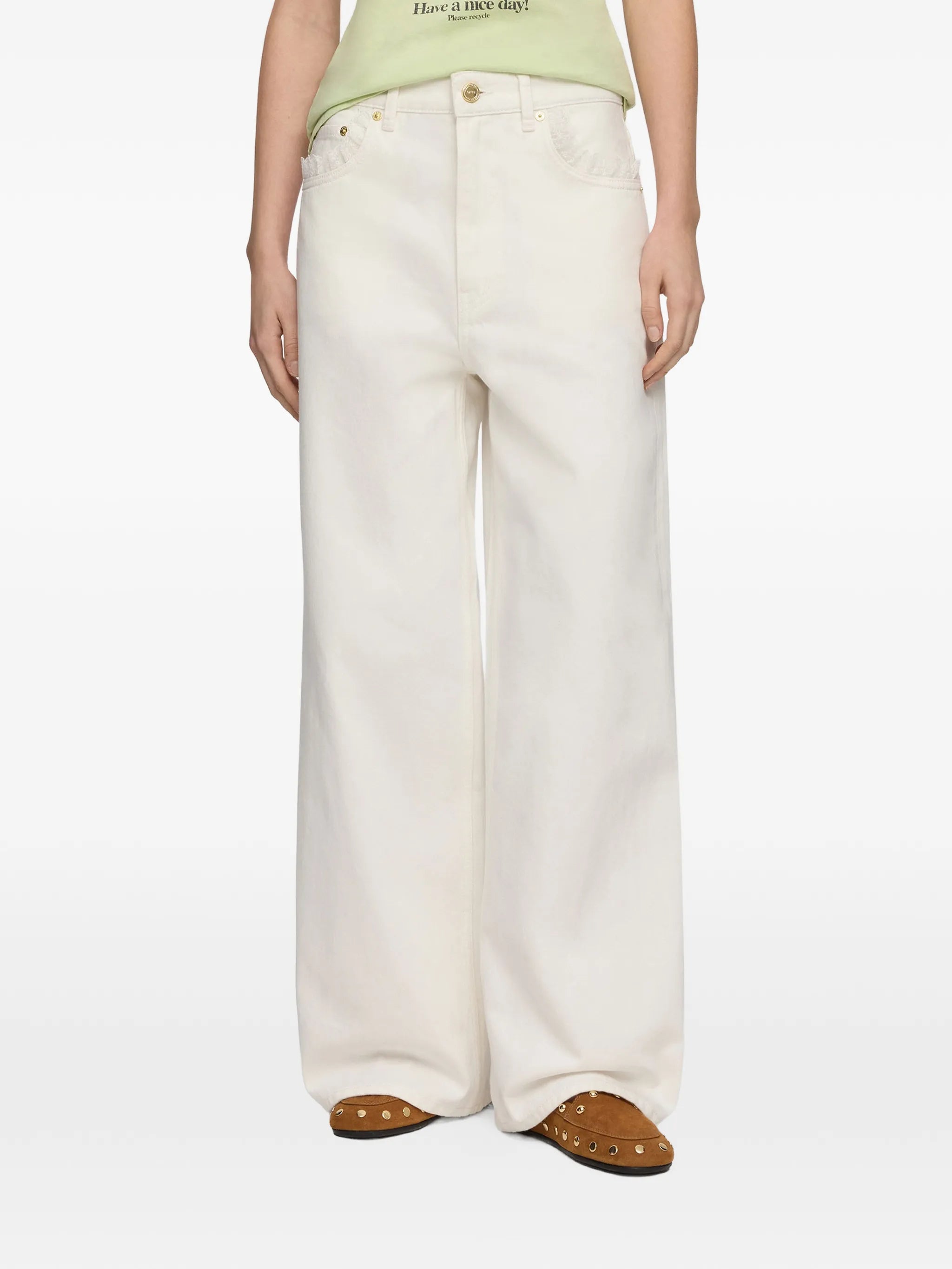 lace-trim straight-leg jeans