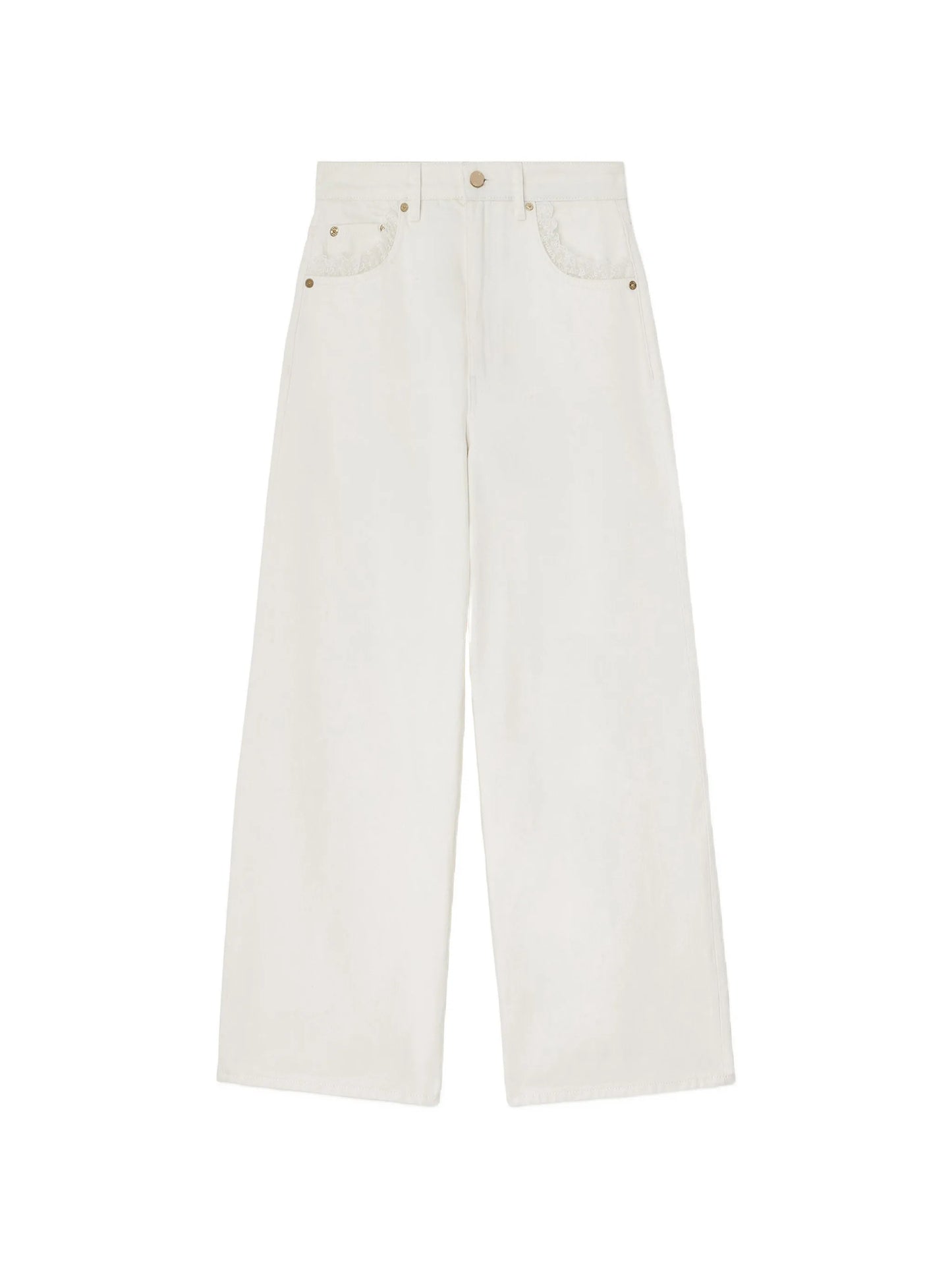 lace-trim straight-leg jeans