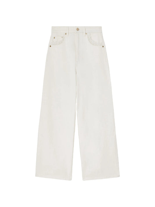 lace-trim straight-leg jeans