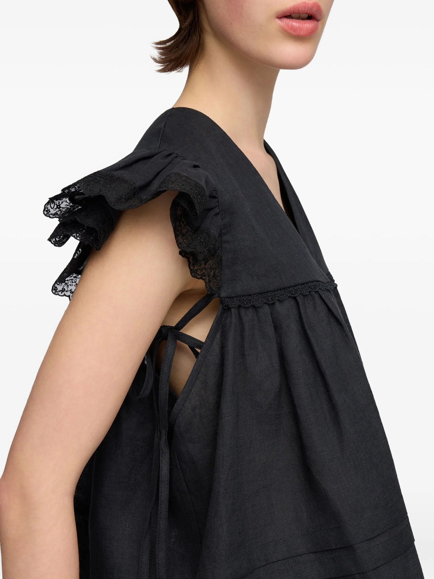 lace-trimmed ruffled blouse