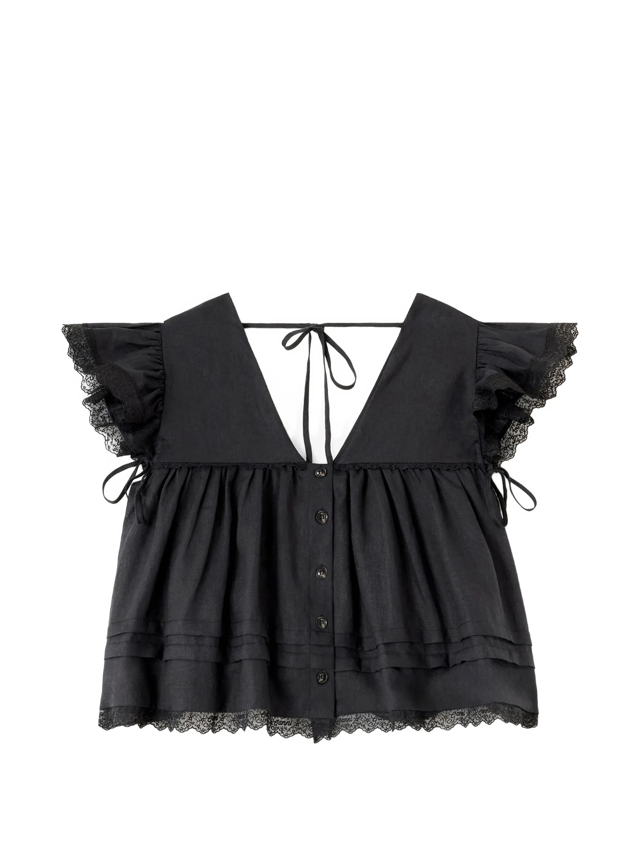 lace-trimmed ruffled blouse