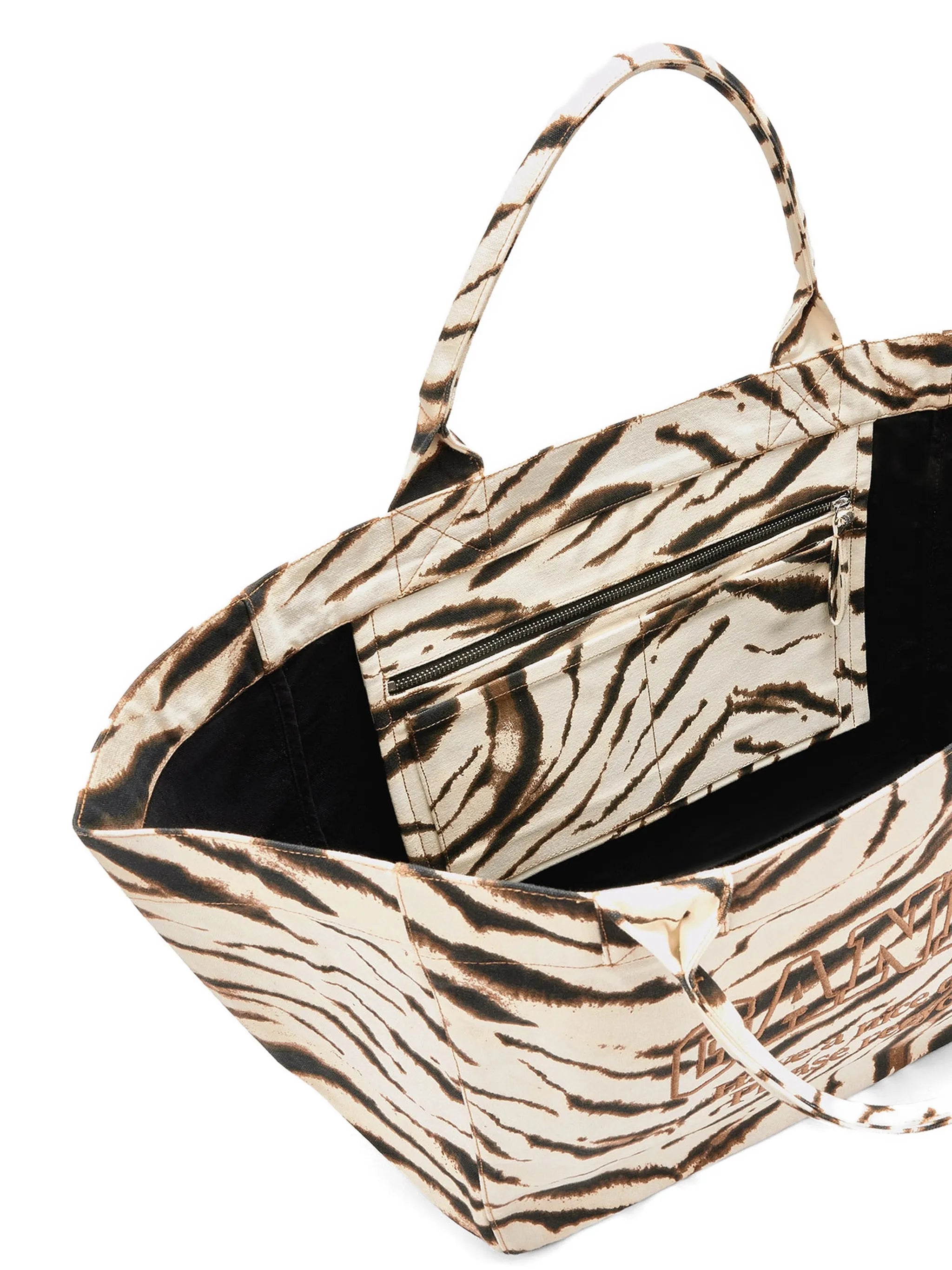 zebra-print logo-embroidered tote bag