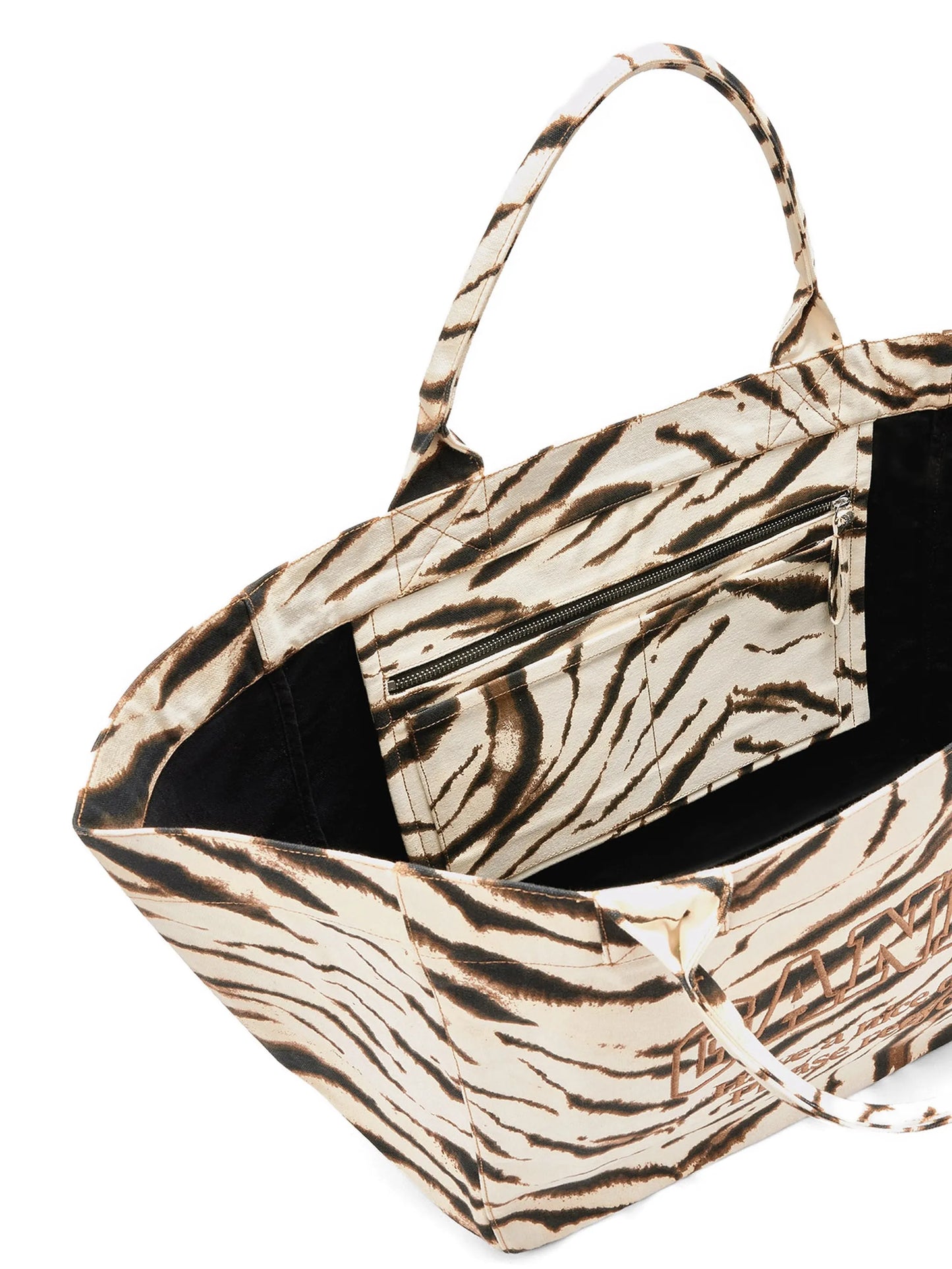 zebra-print logo-embroidered tote bag