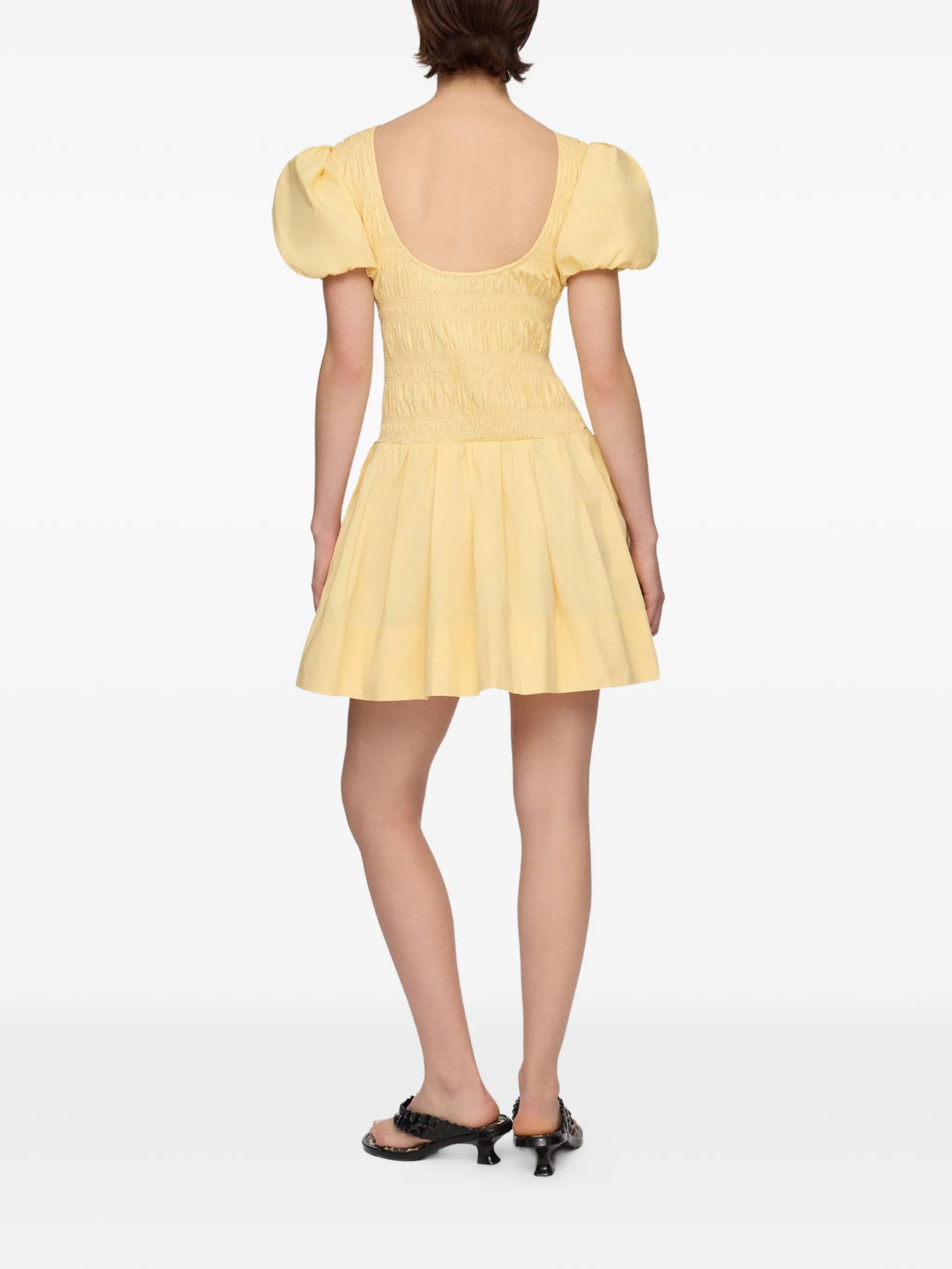 shirred-effect puff-sleeve mini dress