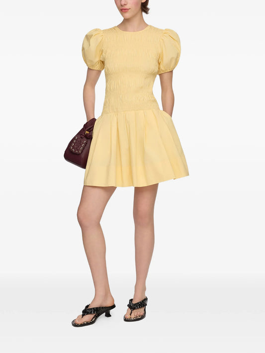 shirred-effect puff-sleeve mini dress