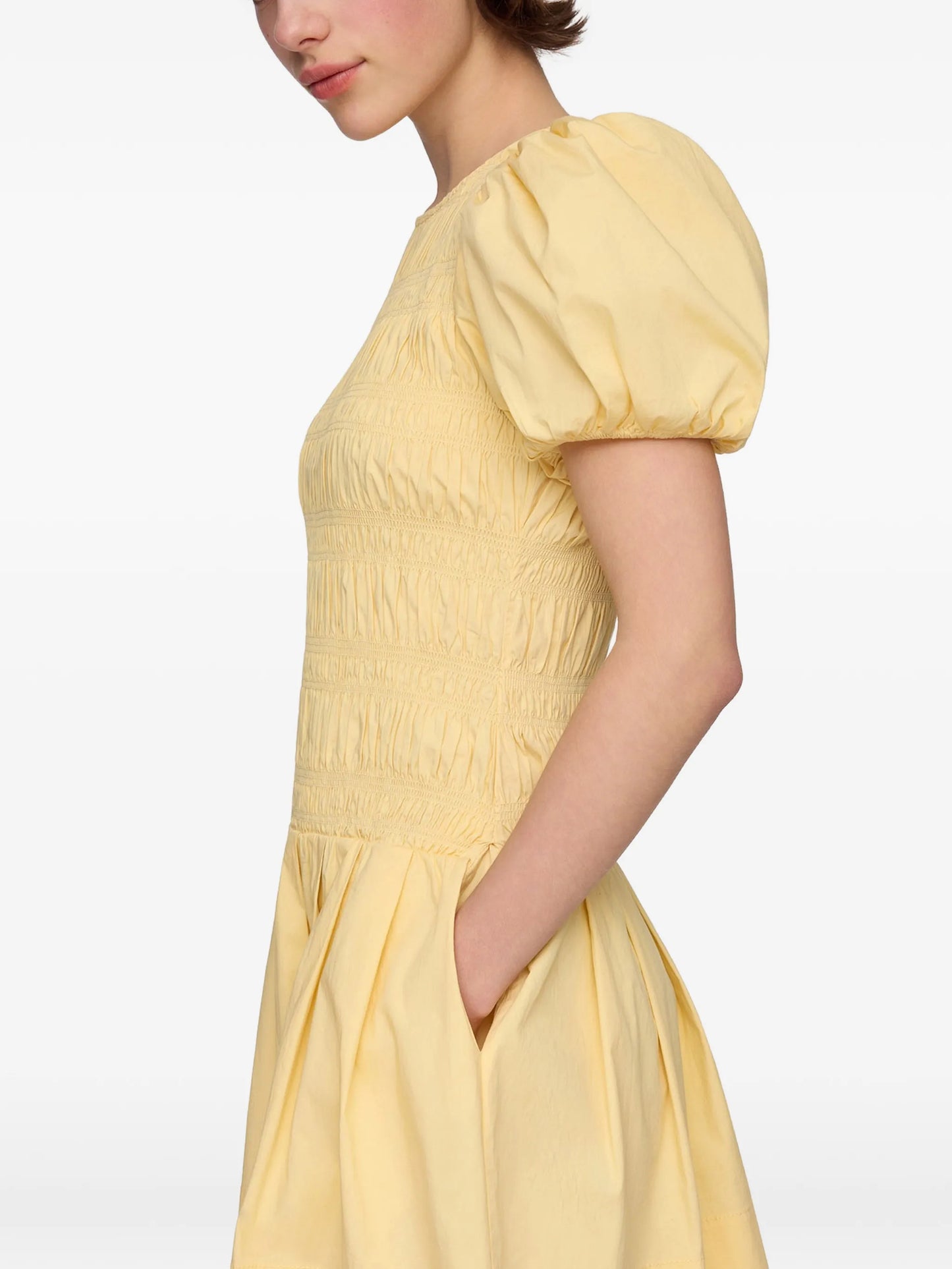 shirred-effect puff-sleeve mini dress