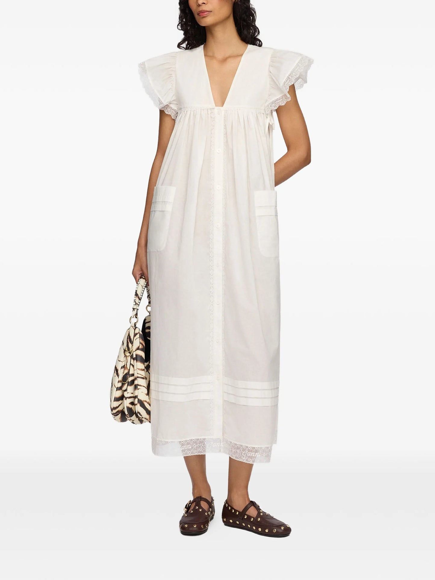 lace-trim ruffled dress