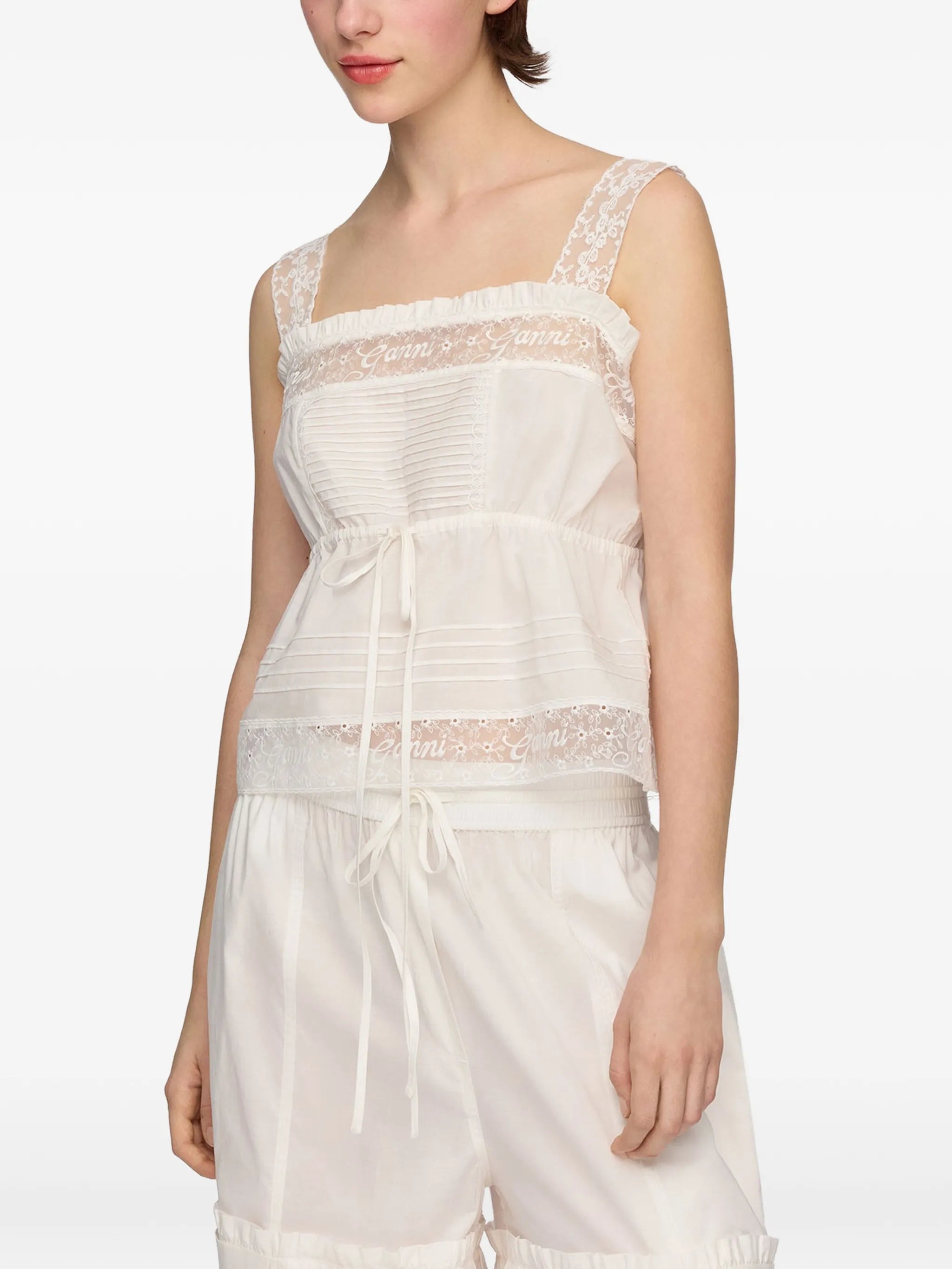 lace-trim drawstring top