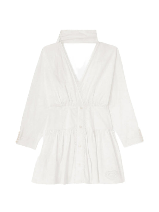 lace-trim wrap-style mini dress