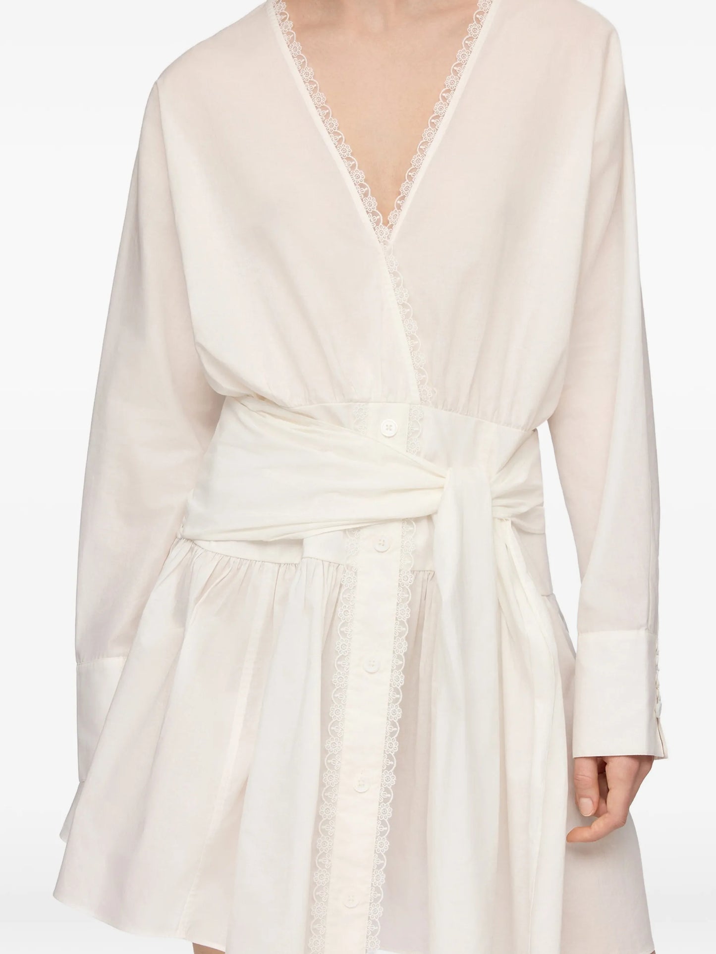 lace-trim wrap-style mini dress