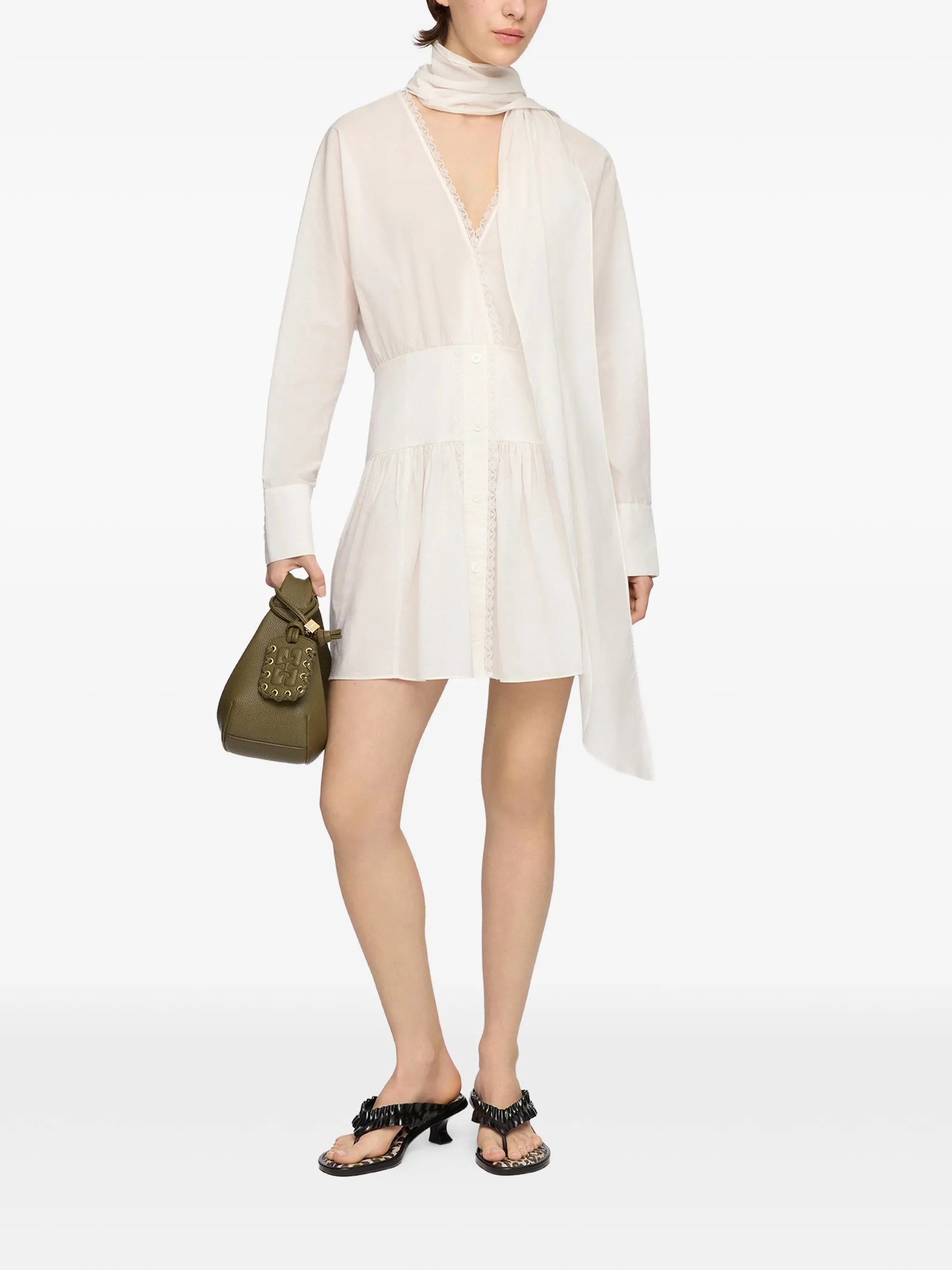 lace-trim wrap-style mini dress