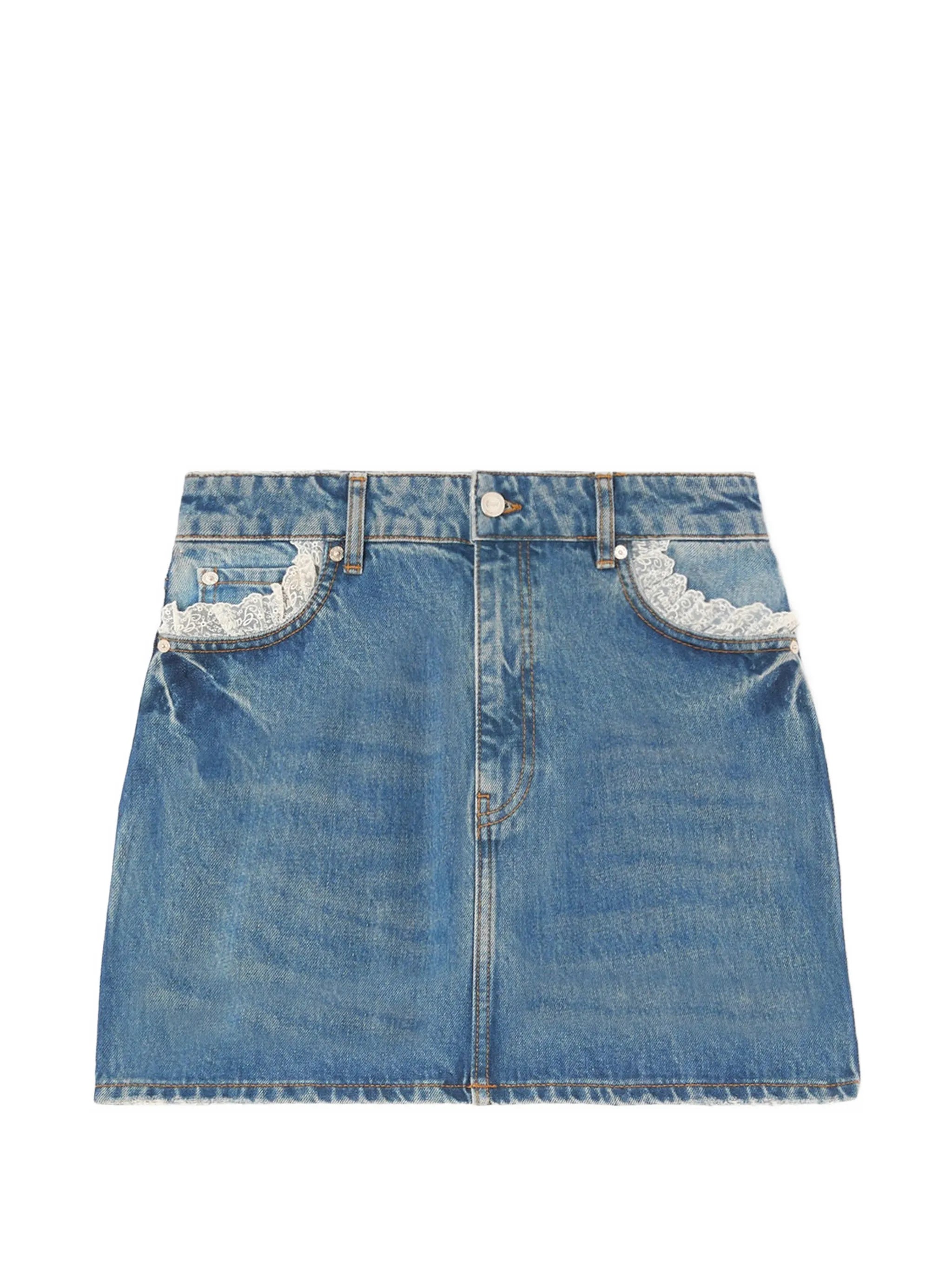 lace-trim denim skirt