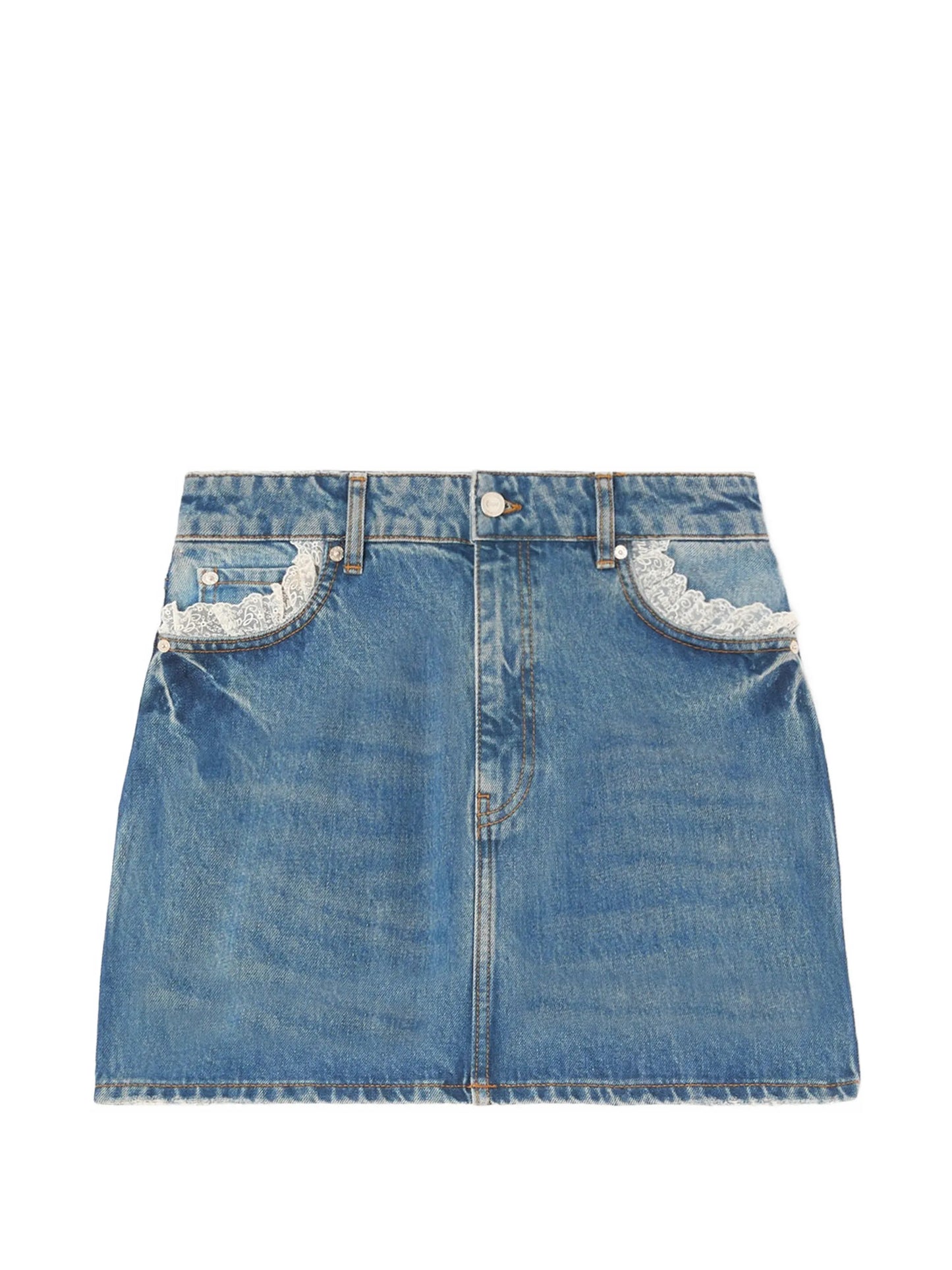 lace-trim denim skirt