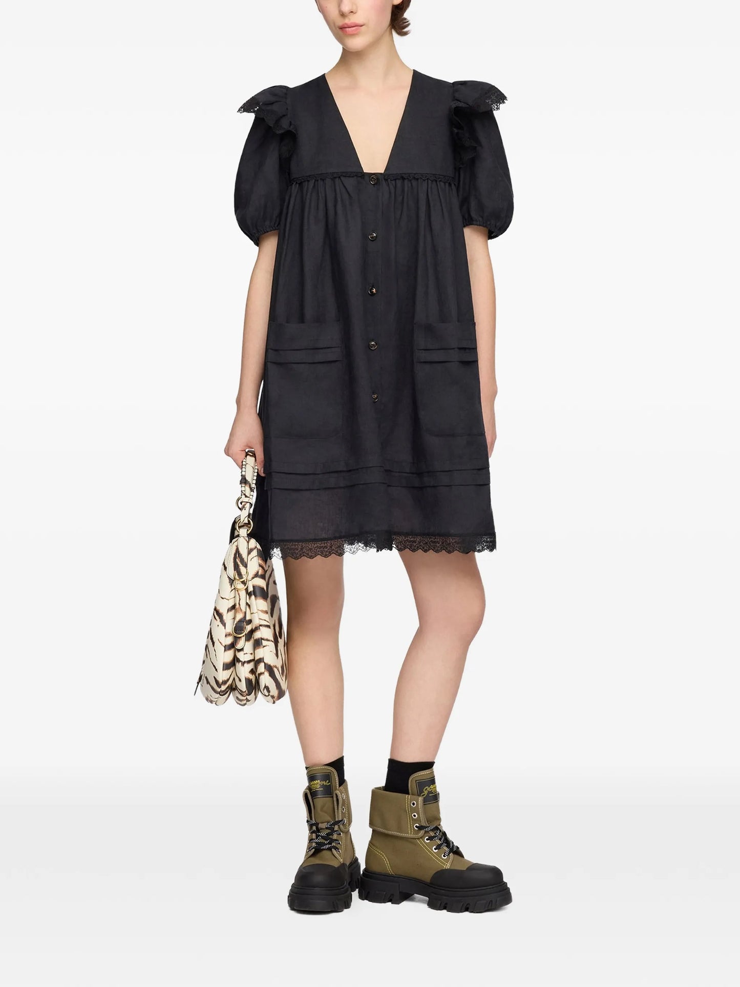 ruffled lace-trim dress