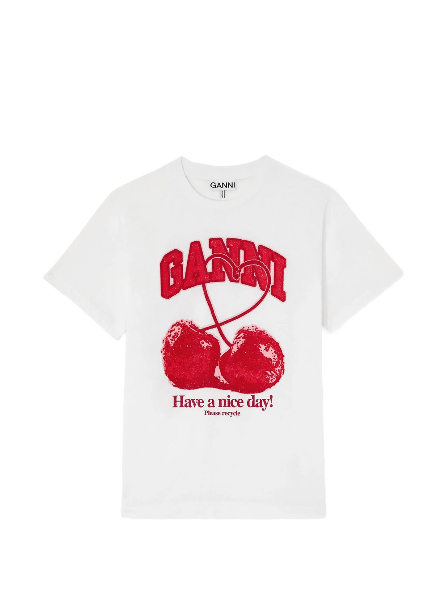 bead-embellished chery-print T-shirt
