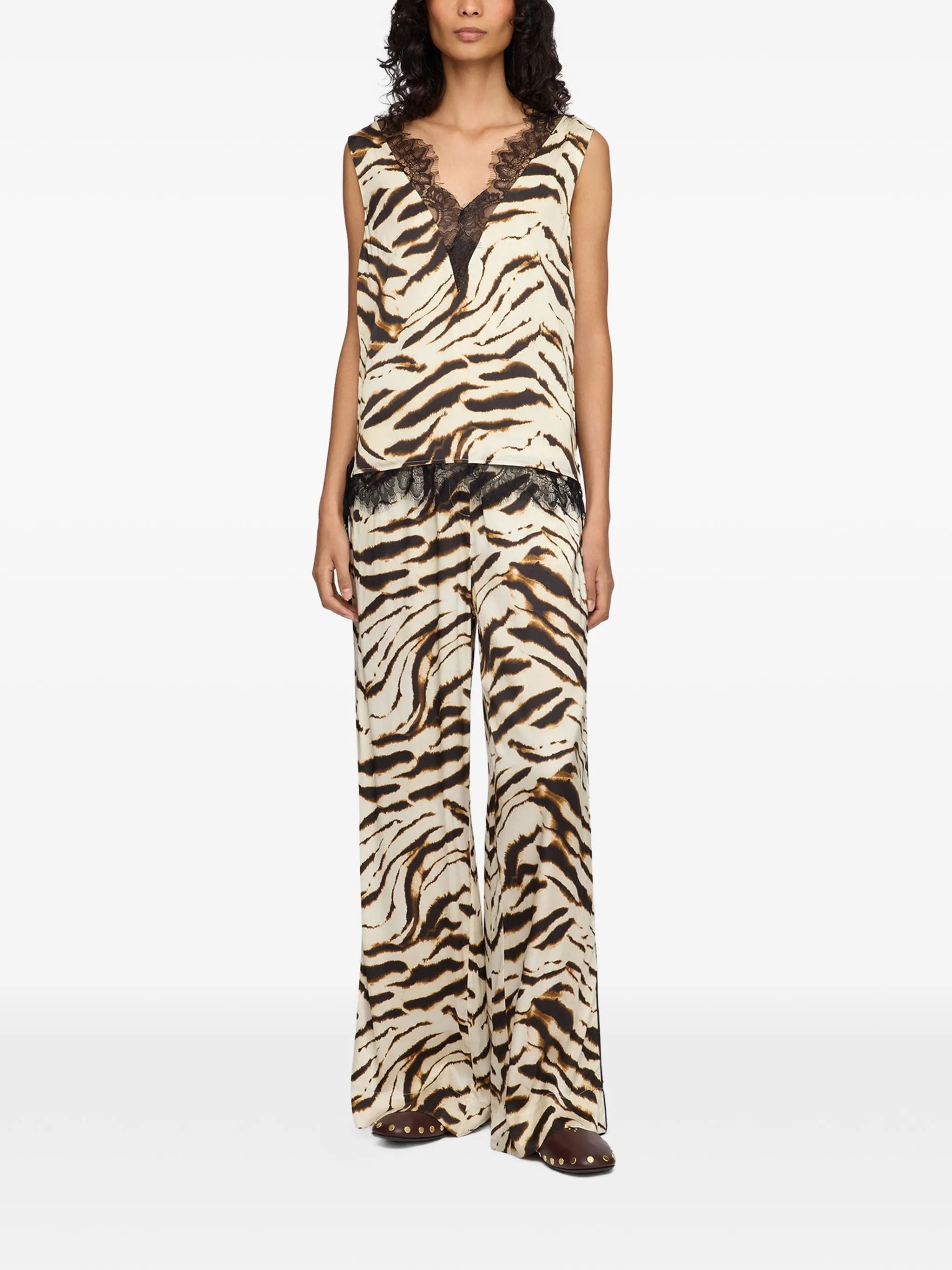 zebra-print satin trousers