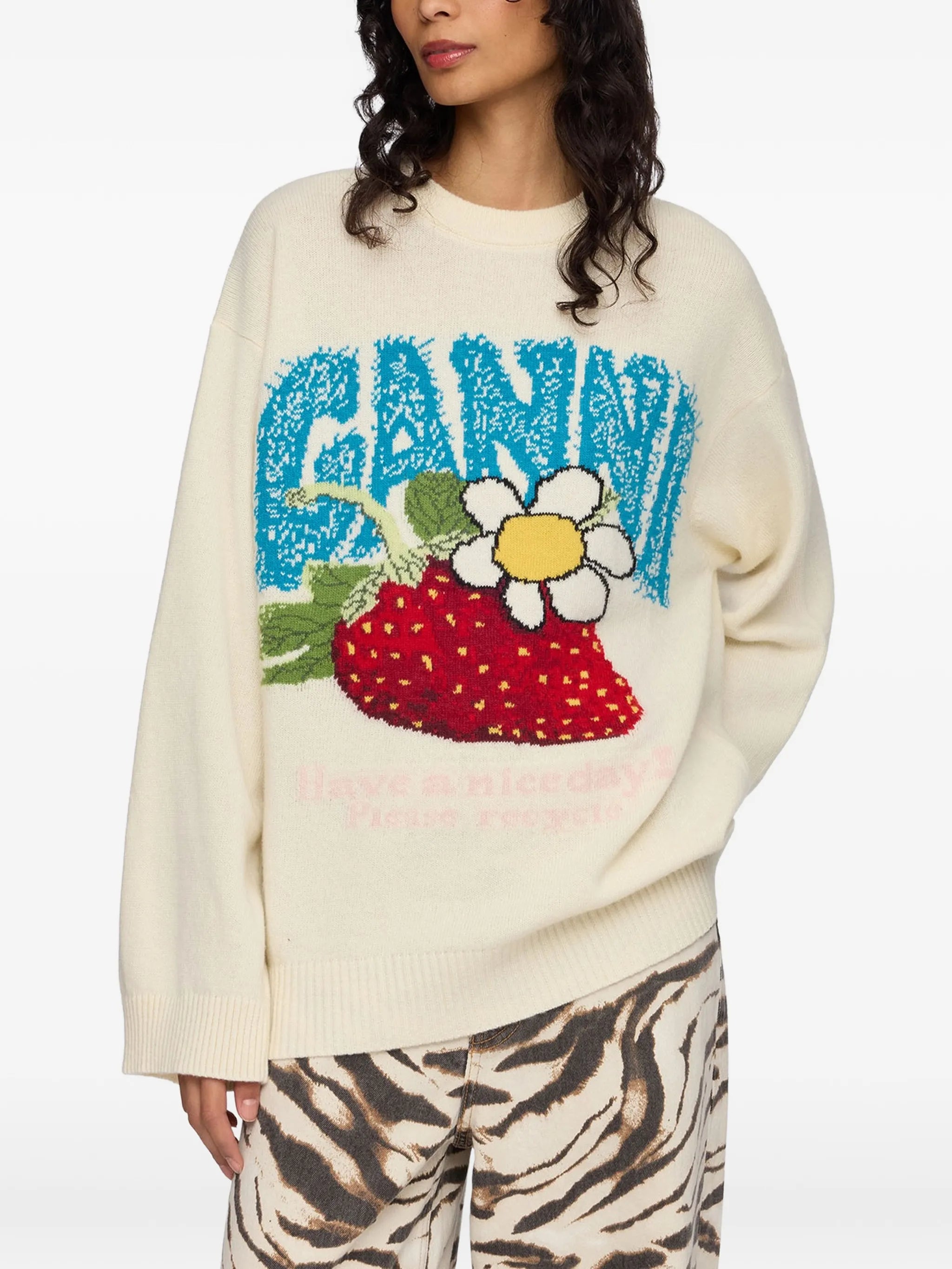 strawberry-motif intarsia-knit sweater