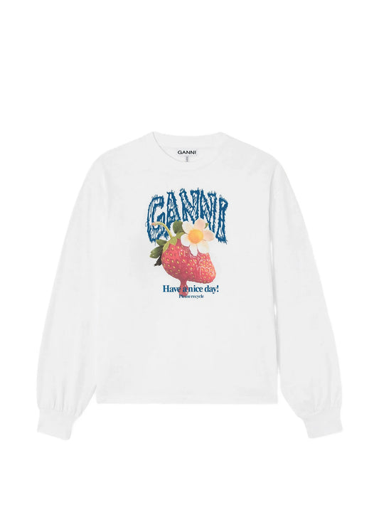 strawberry-print long-sleeve T-shirt