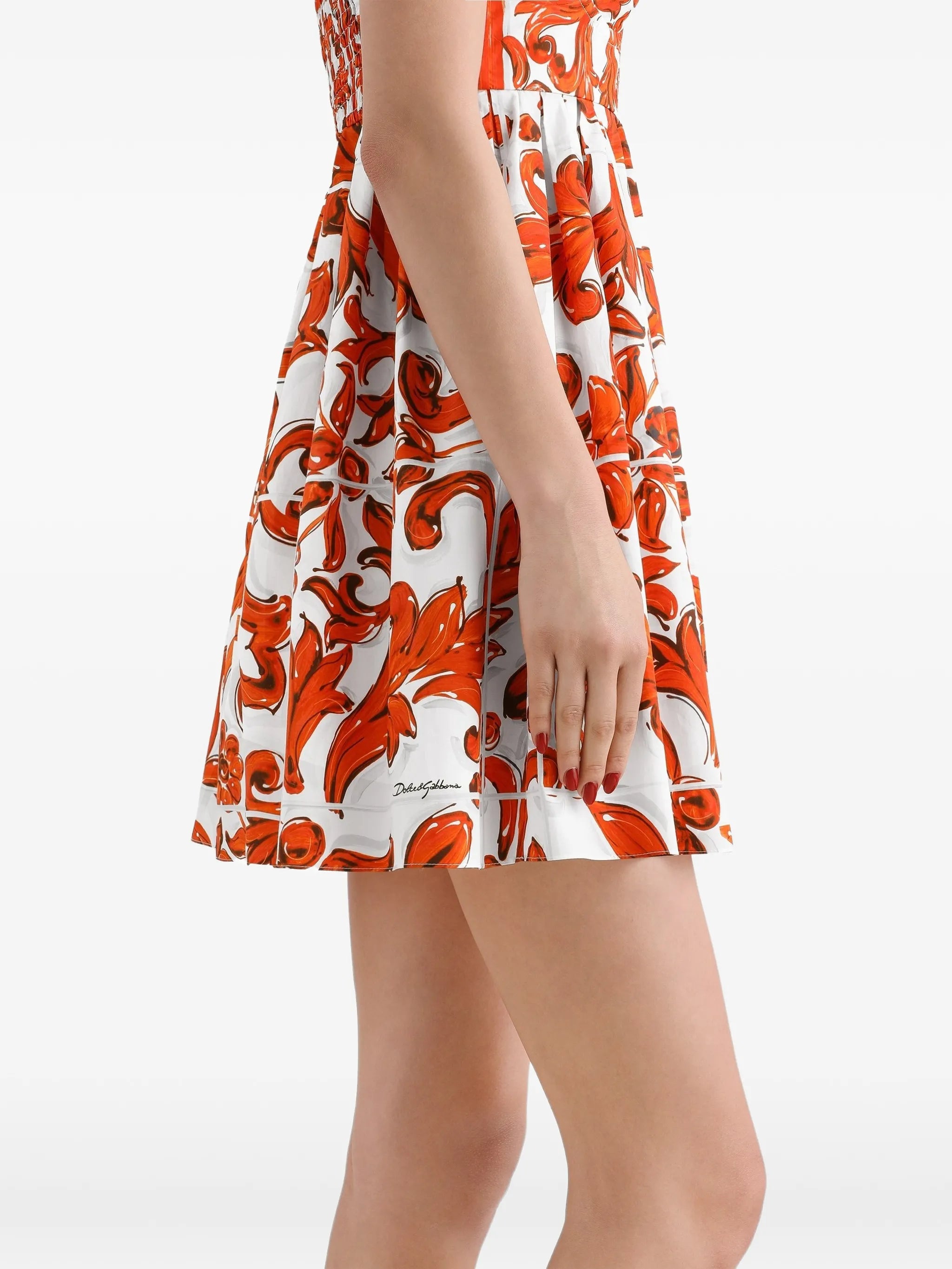 Majolica-print poplin short dress