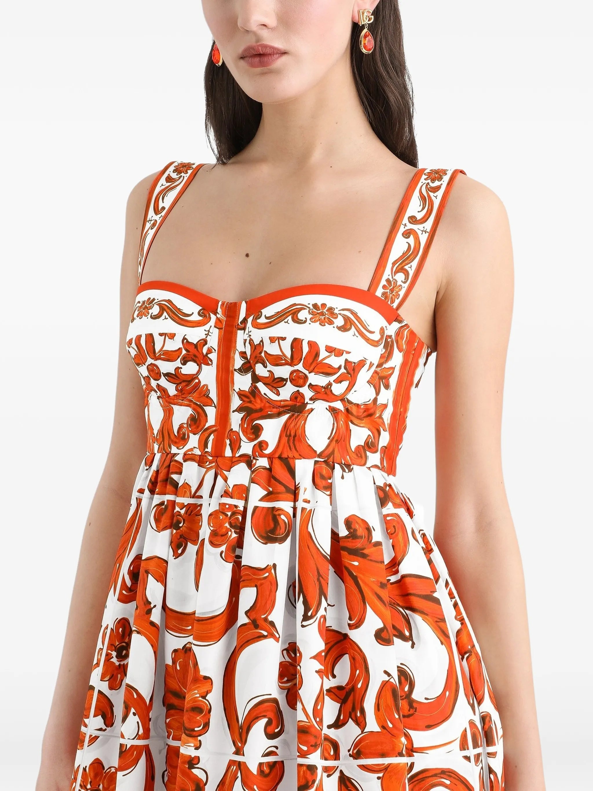 Majolica-print poplin short dress