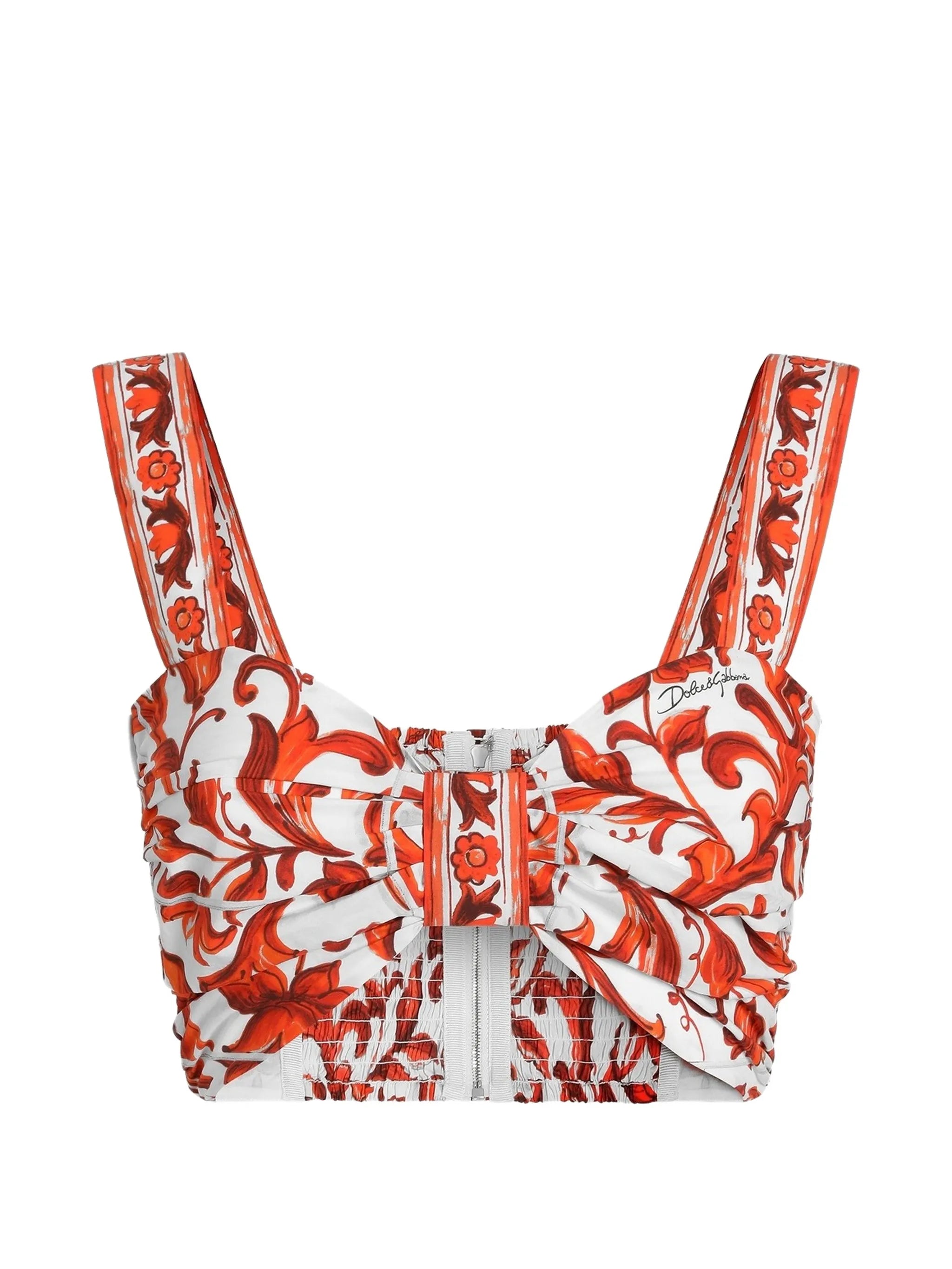Majolica-print poplin bustier top