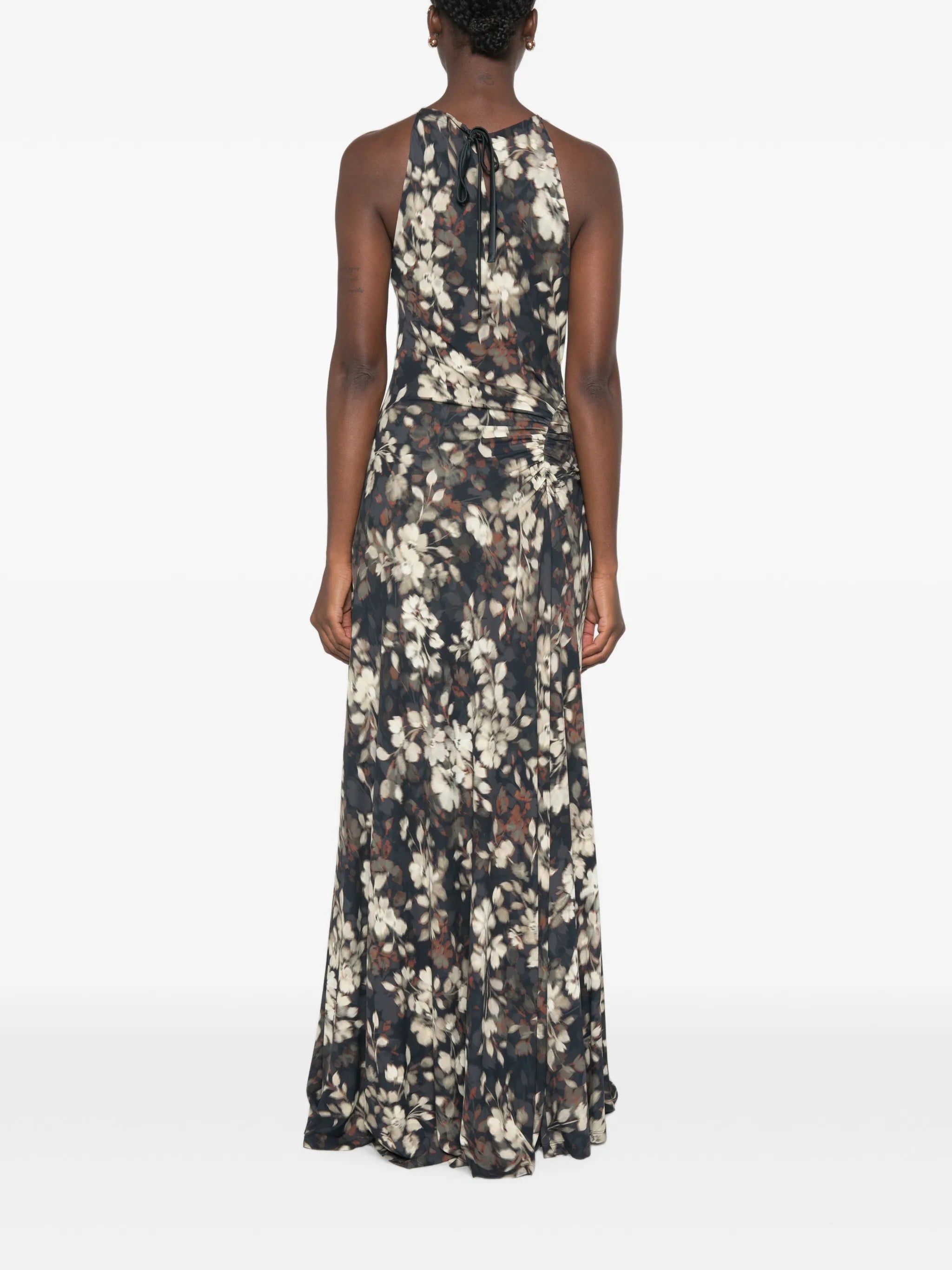 floral-print ruched maxi dress
