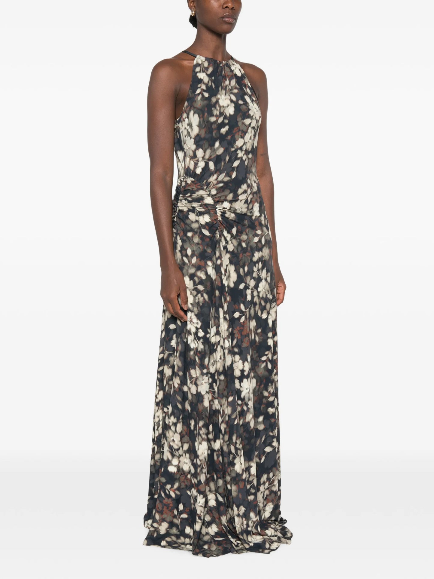 floral-print ruched maxi dress