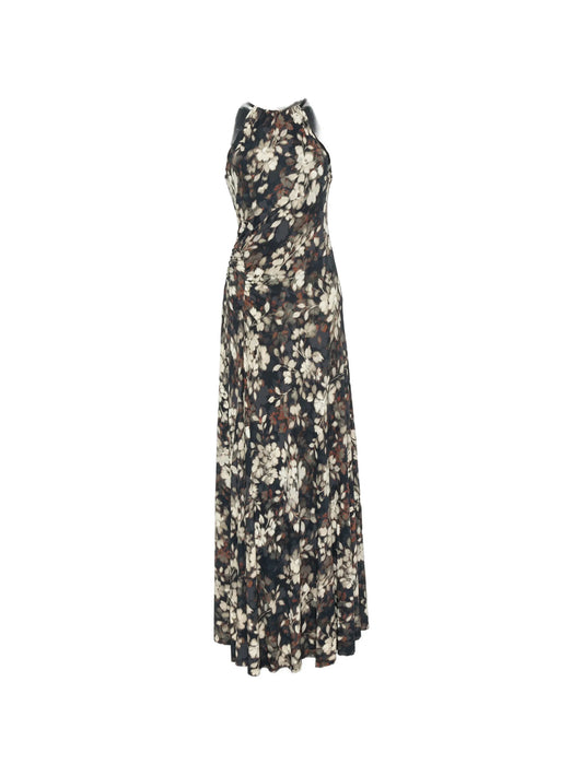 floral-print ruched maxi dress