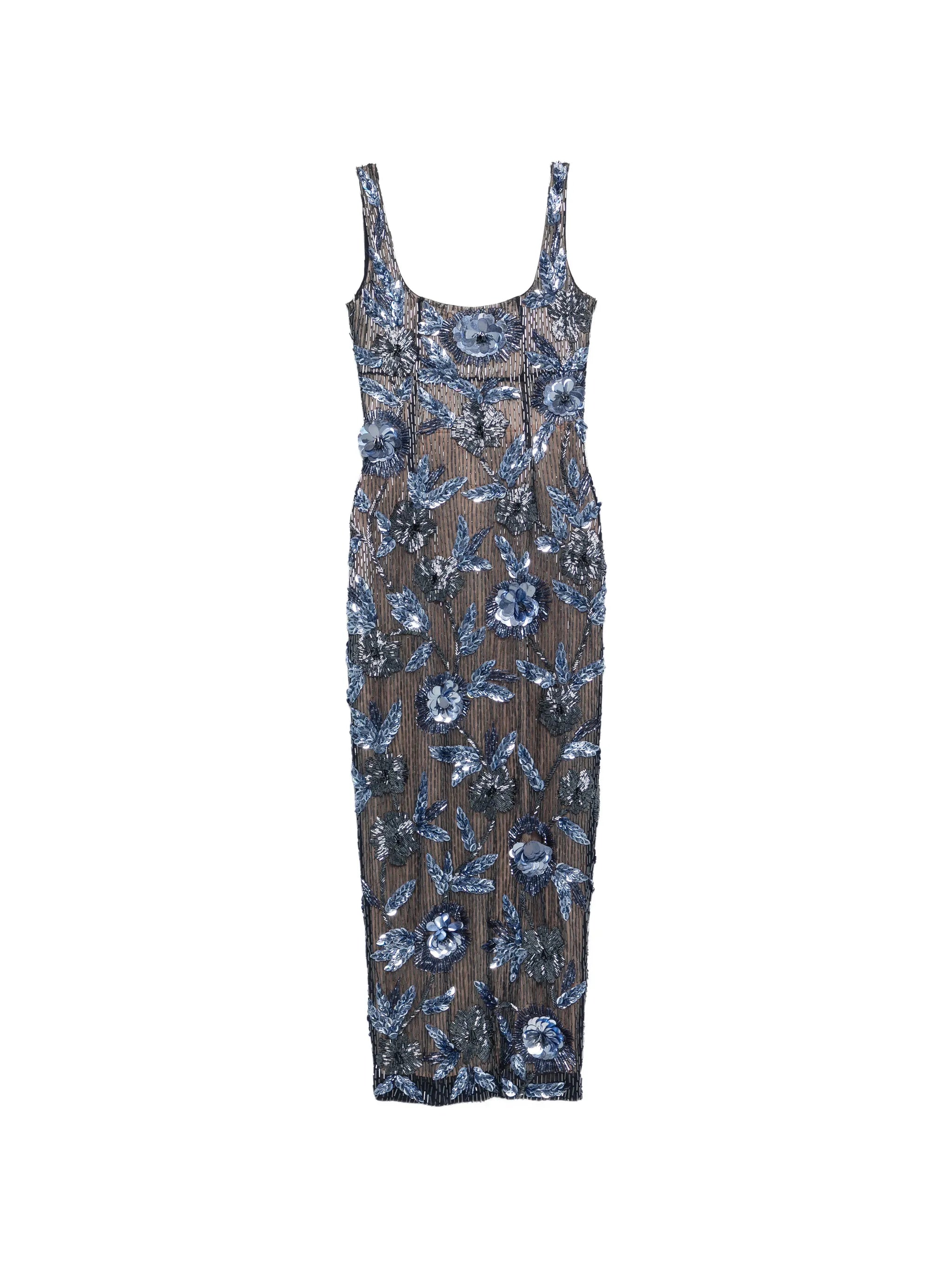 Pierre embellished floral-appliqué midi dress