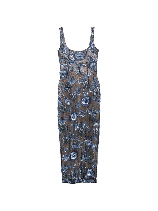 Pierre embellished floral-appliqué midi dress