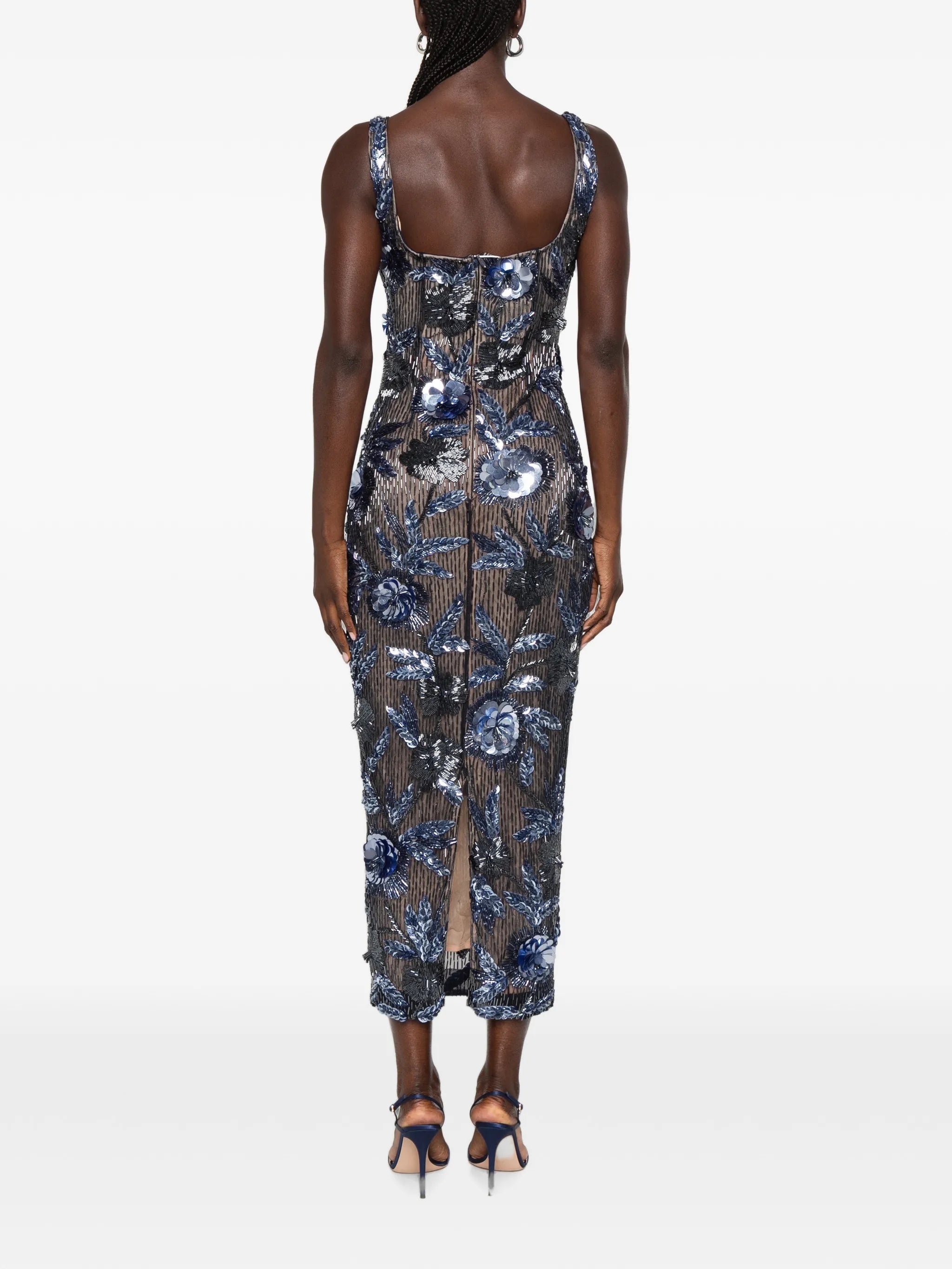 Pierre embellished floral-appliqué midi dress