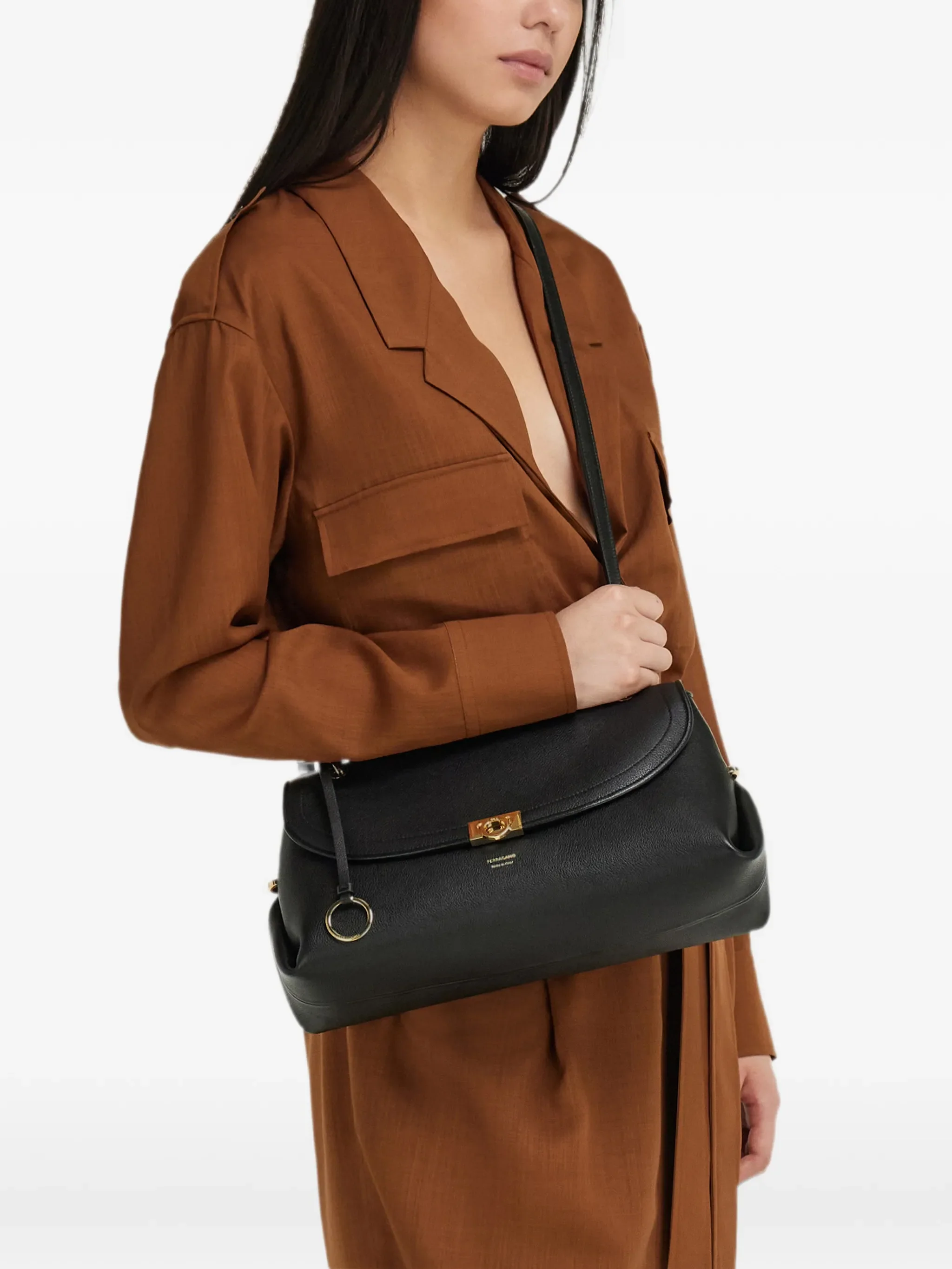 Gancini pebbled-leather shoulder bag