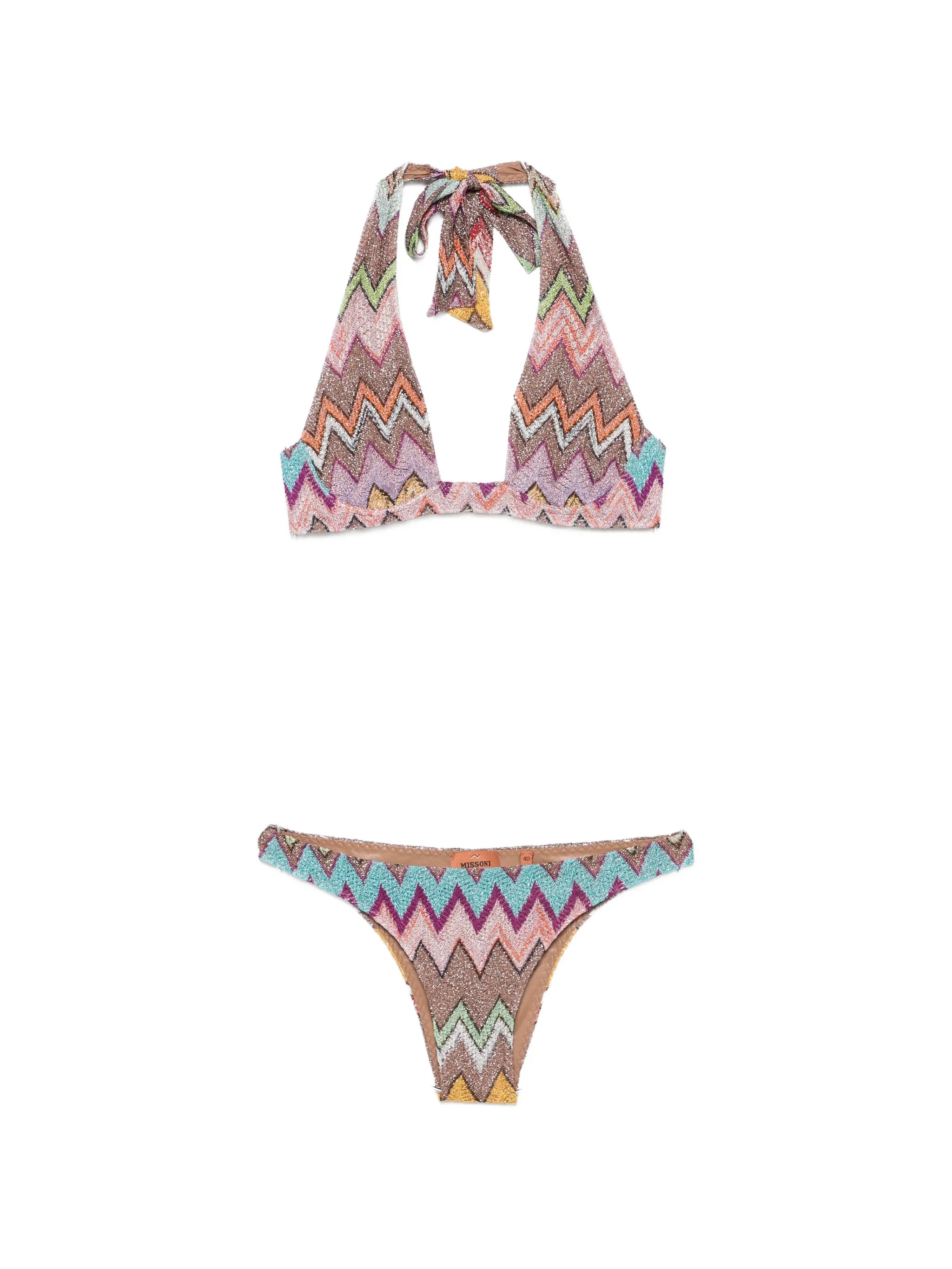 chevron-knit lamé bikini