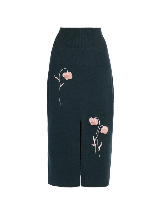 flower-embroidered skirt