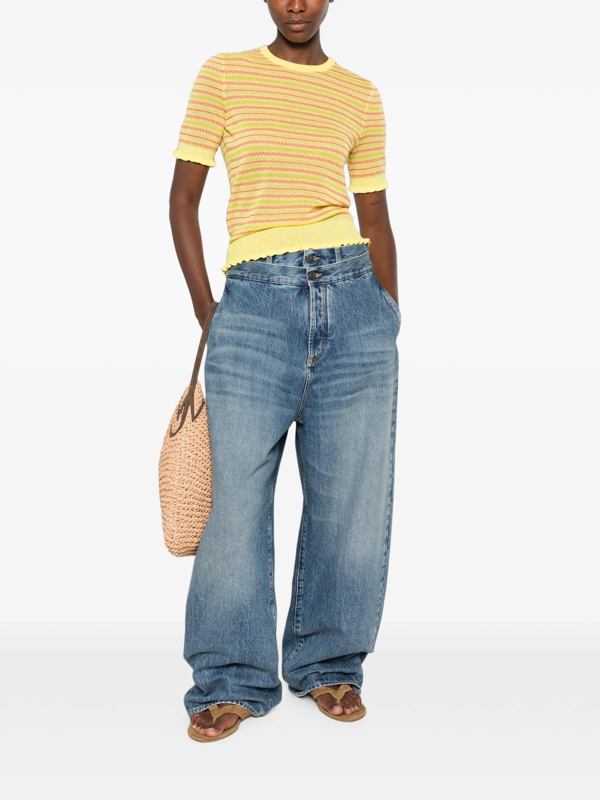 striped ruffle-trim top