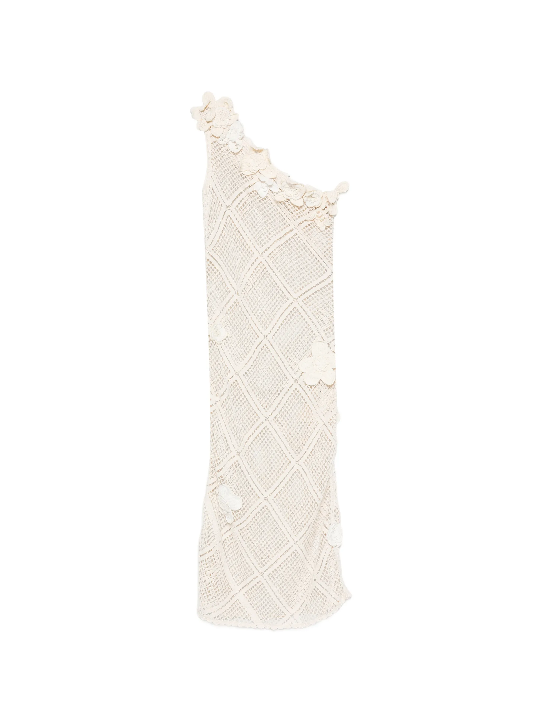 floral-crochet one-shoulder midi dress