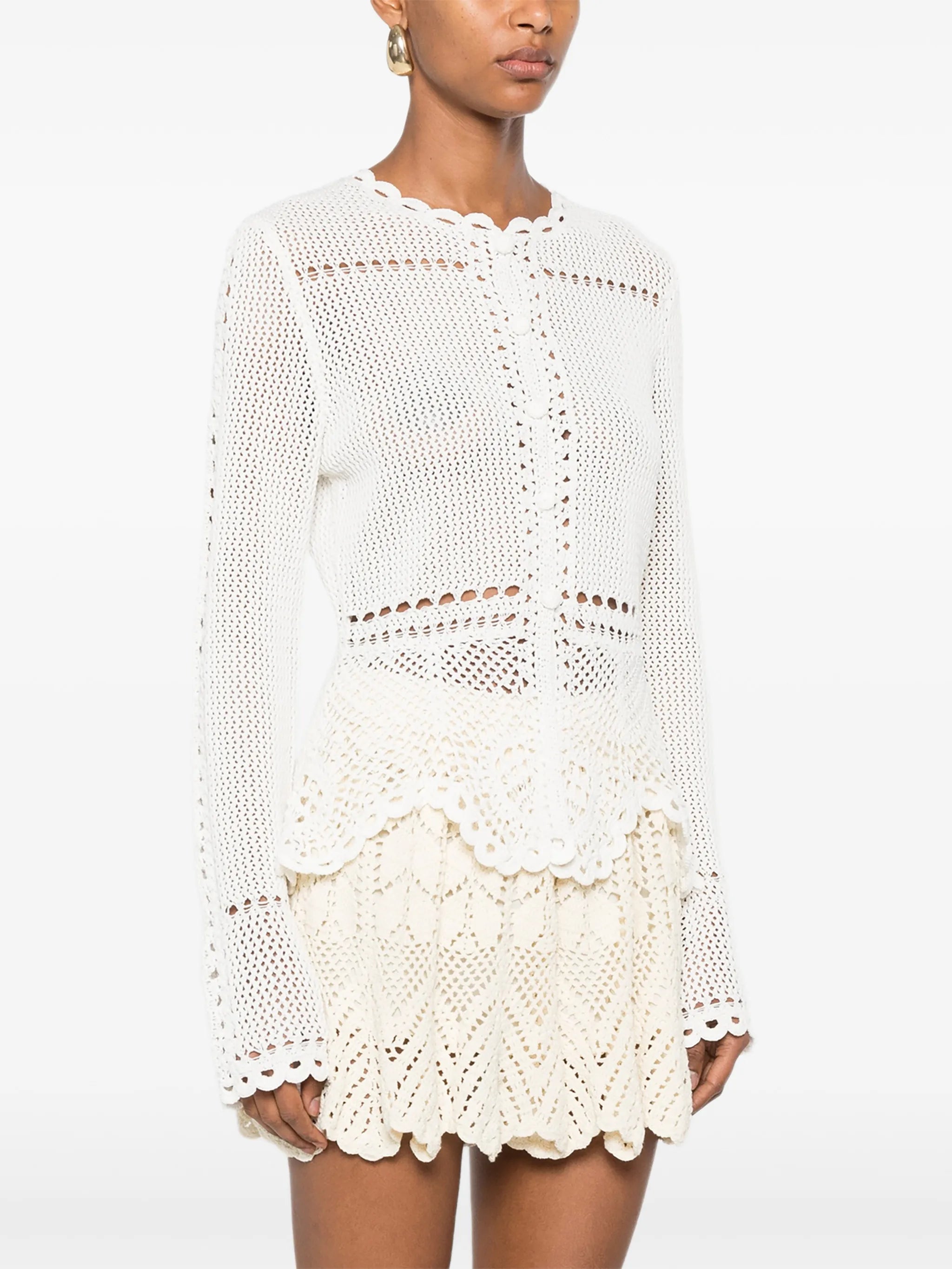 crochet-knit peplum cardigan