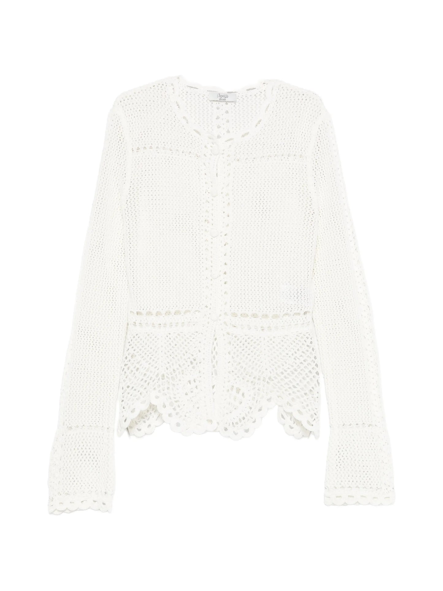 crochet-knit peplum cardigan