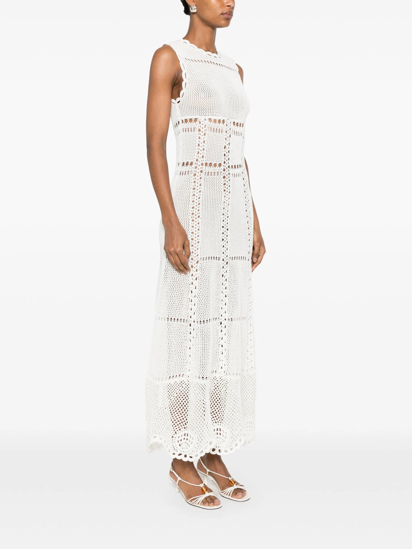 crochet-knit midi dress