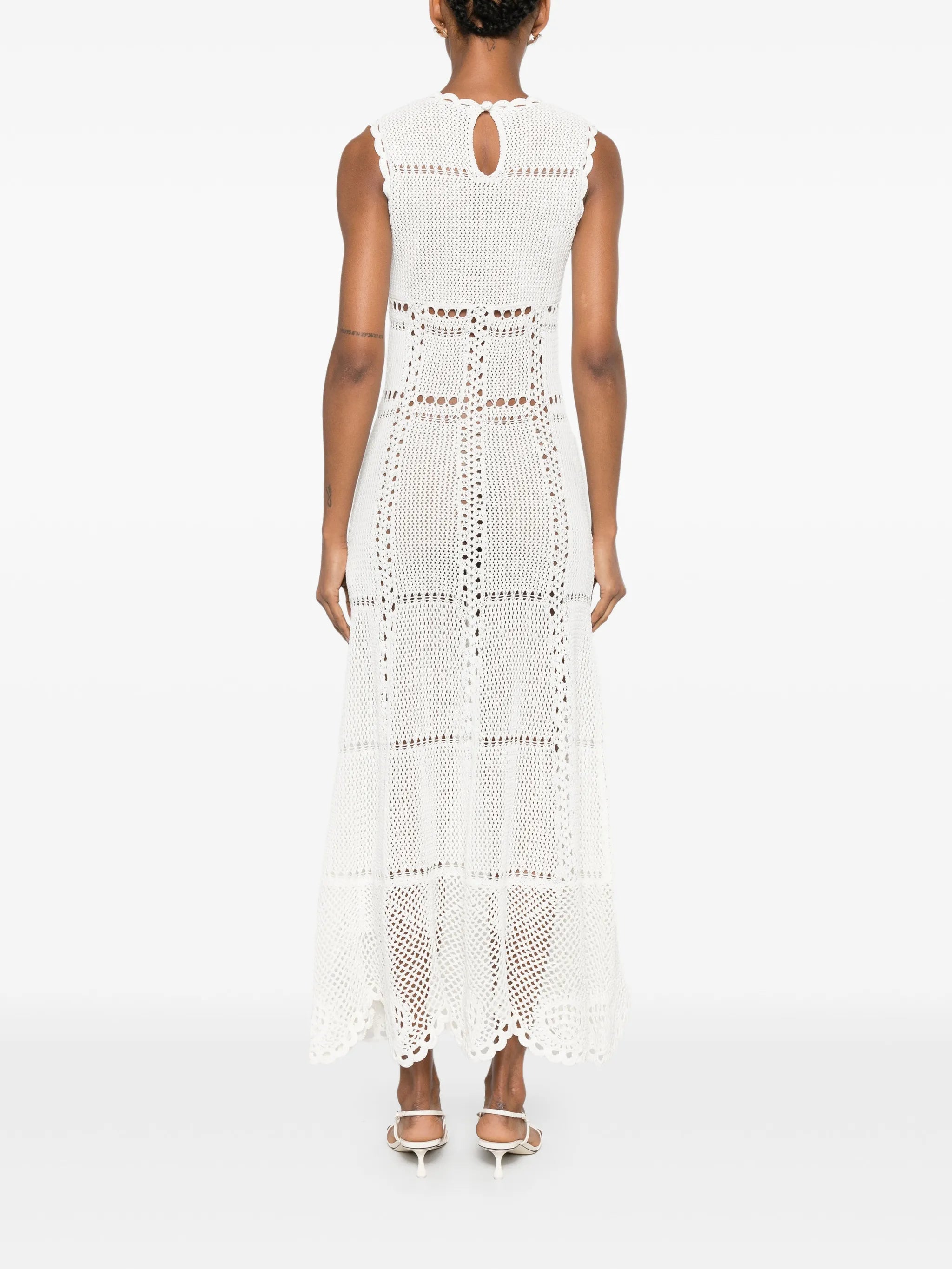 crochet-knit midi dress