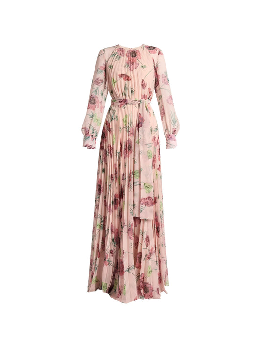 floral-print pleated gown