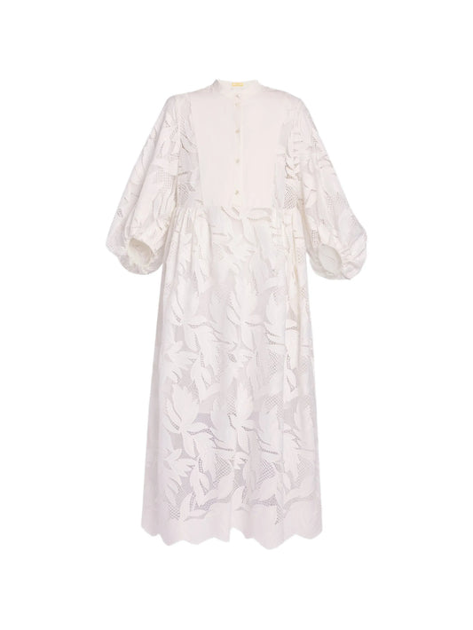 floral-cutwork midi dress