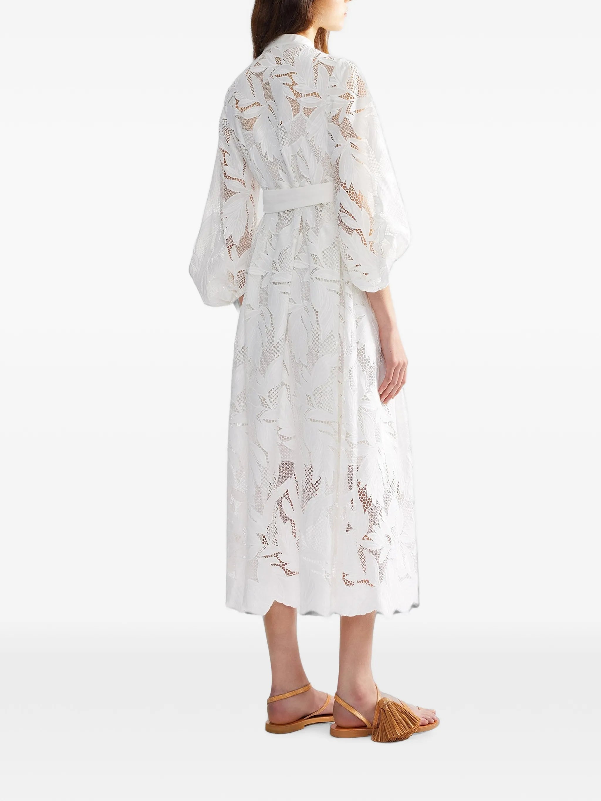 floral-cutwork midi dress