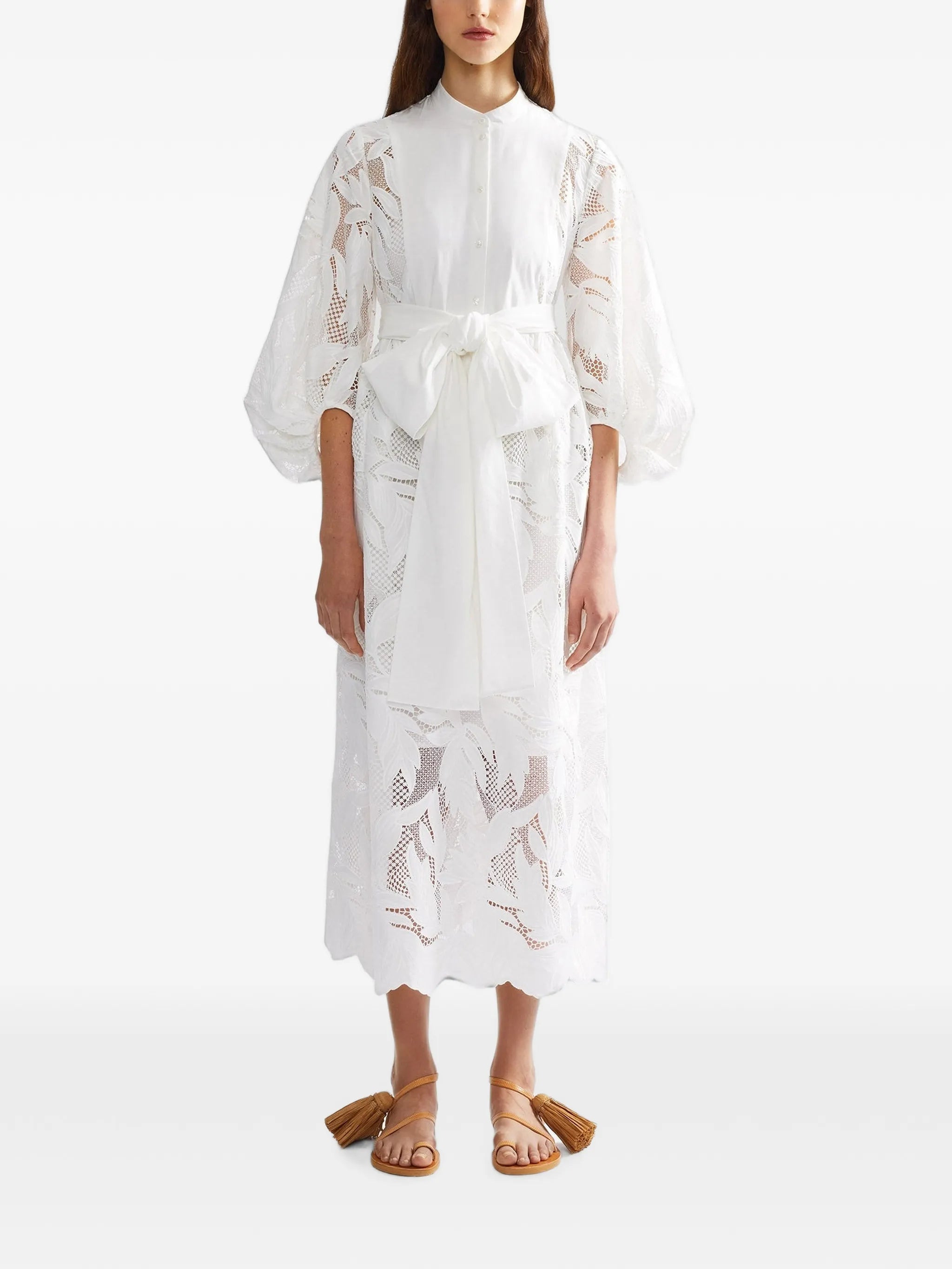 floral-cutwork midi dress